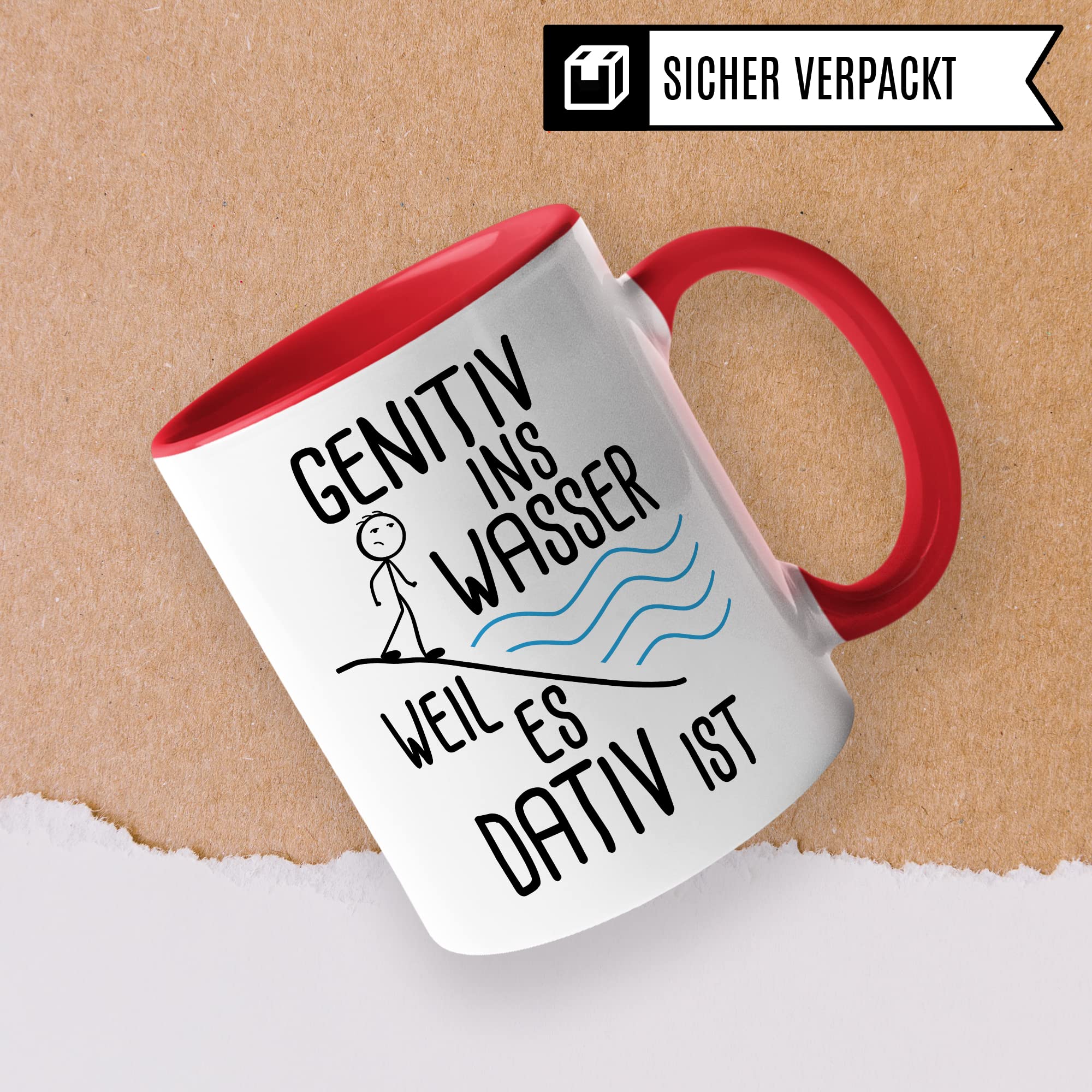 Grammatik Tasse, Genitiv ins Wasser weil es Dativ ist Geschenk Kaffee-Becher Geschenkidee Lehrer Tasse mit Spruch lustig Grammatik Deutsch Dativ Genitiv Kaffeetasse Teetasse Germanist