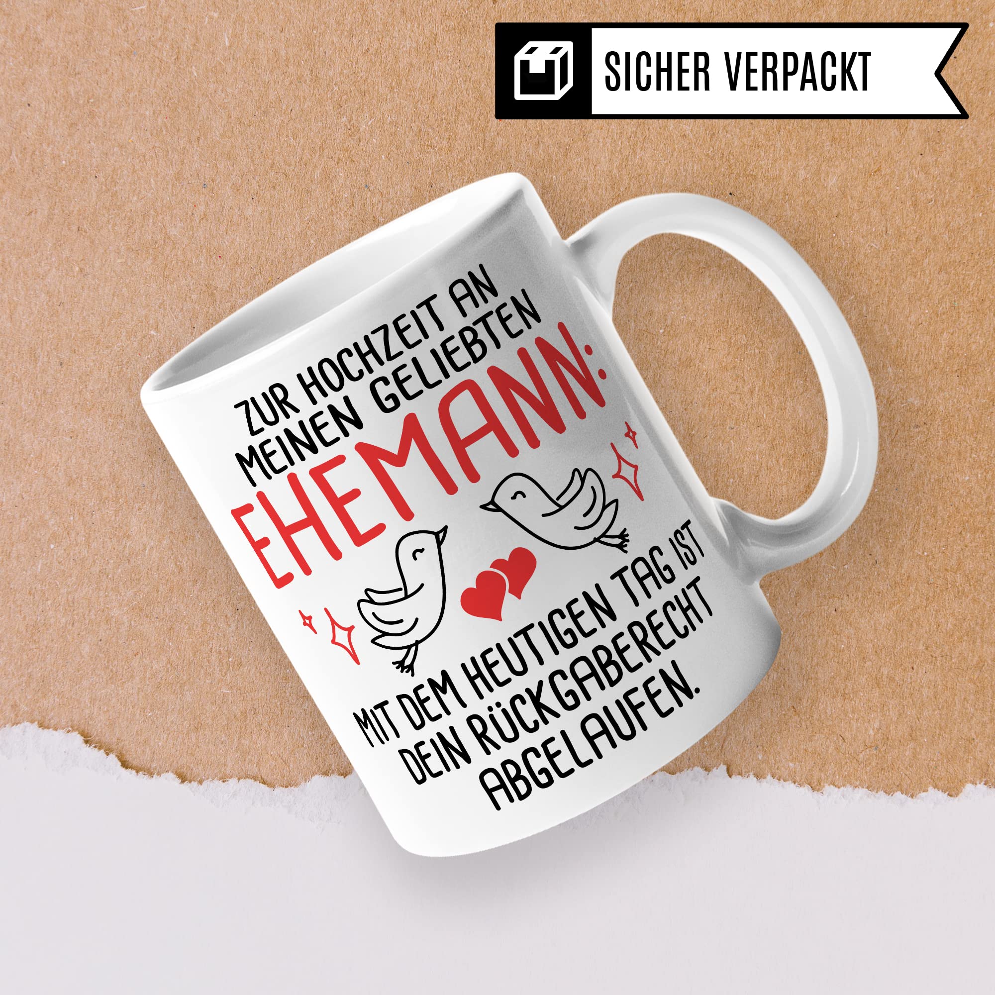 Tasse Ehemann Geschenk, Zur Hochzeit an meinen geliebten Ehemann Geschenkidee Frau Kaffee-Becher Kaffeetasse mit Spruch lustig Hochzeit Trauung Ehepartner Ehegatte