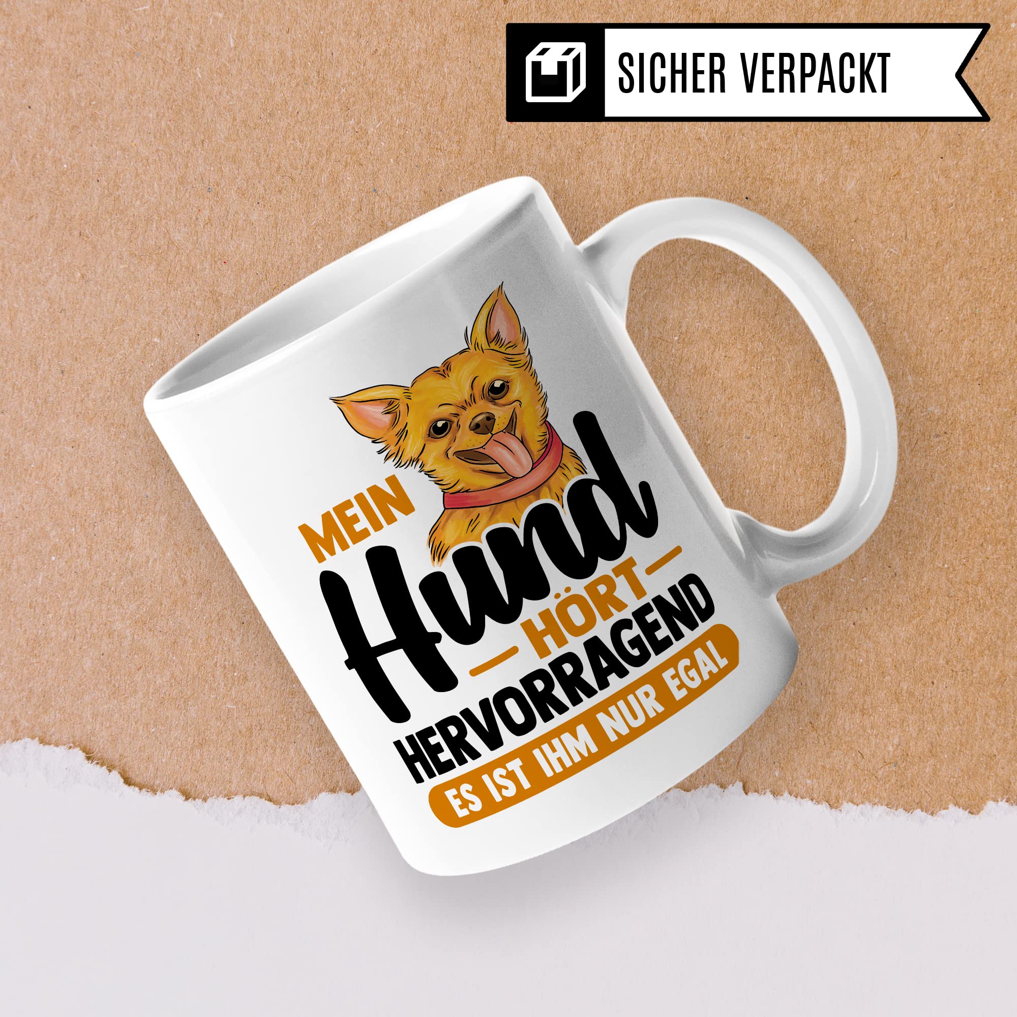 Tasse Hund Geschenk, Mein Hund hört hervorragend es ist ihm nur egal Geschenkidee Hundehalter Kaffee-Becher Kaffeetasse mit Spruch lustig Hundebesitzer Teetasse Herrchen