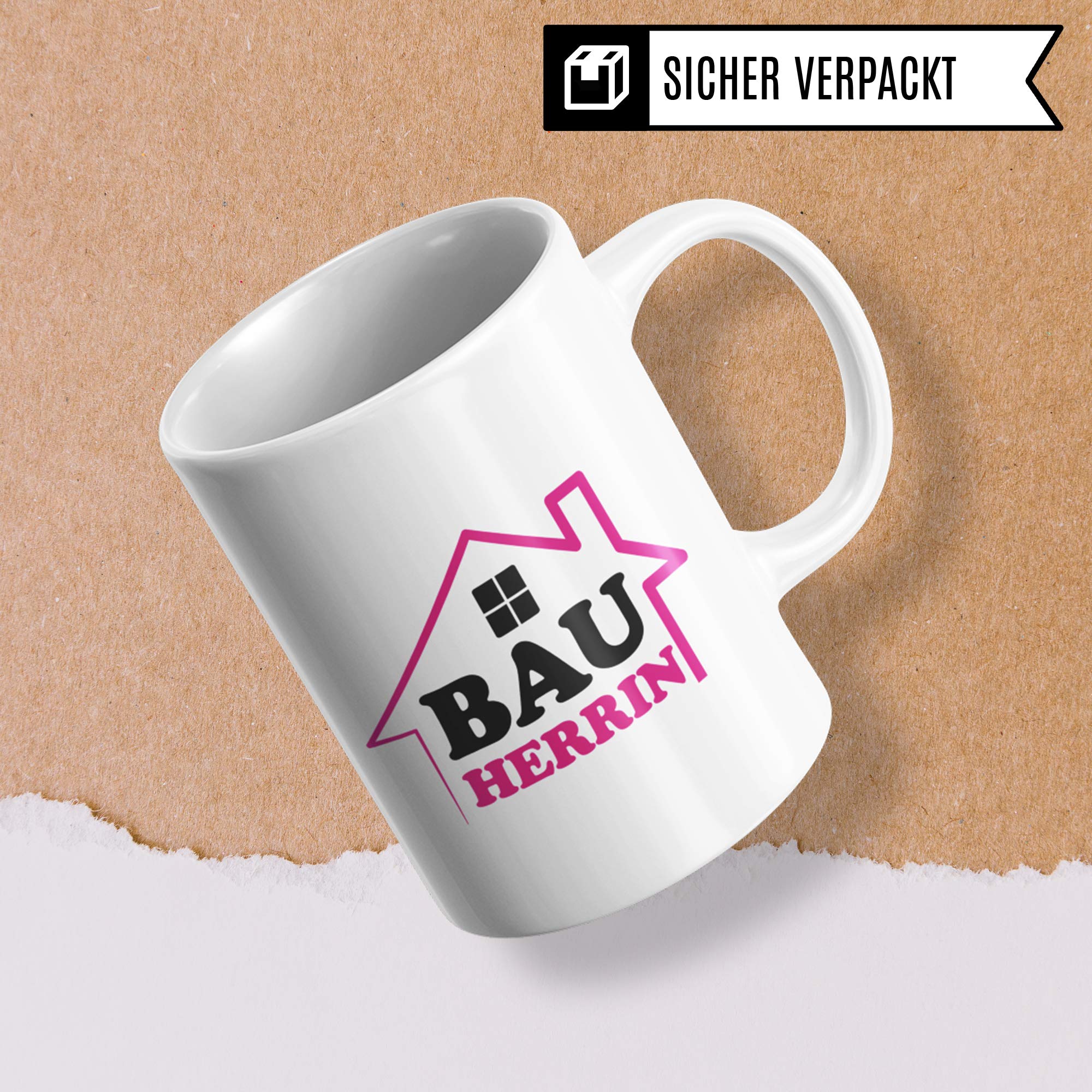 Pagma Druck Bauherrin Tasse, Richtfest Geschenk, Becher Geschenke zum Richtfest, Geschenkideen zum Hausbau Einweihung Einweihungsfeier, Häuslebauer Hausbauer Kaffeetasse