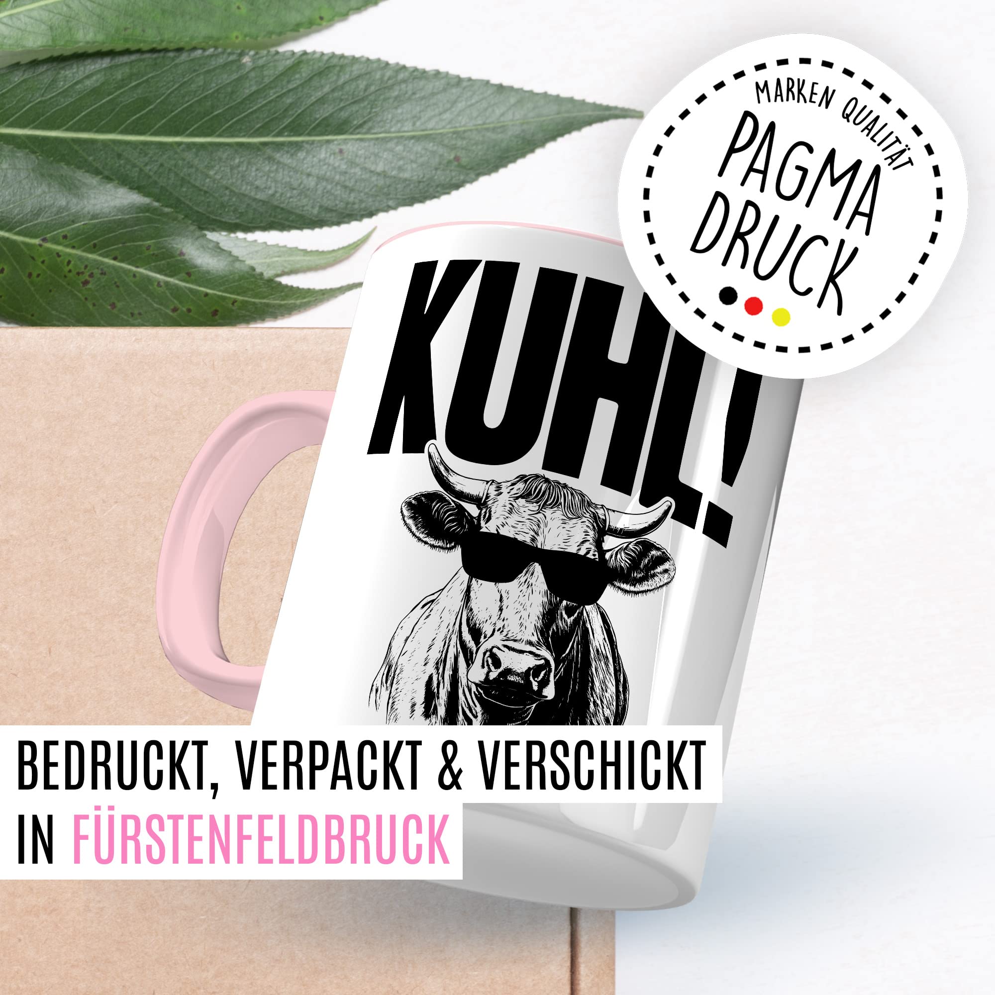 KUHL Tasse mit Spruch witzige Kaffeetasse mit Kuh Motiv Humor Geschenk Geschenkidee Kollegen Büro Kaffee-Becher lustig Freundin Kühe Sonnen Brille Cool Wortwitz Schreibfehler