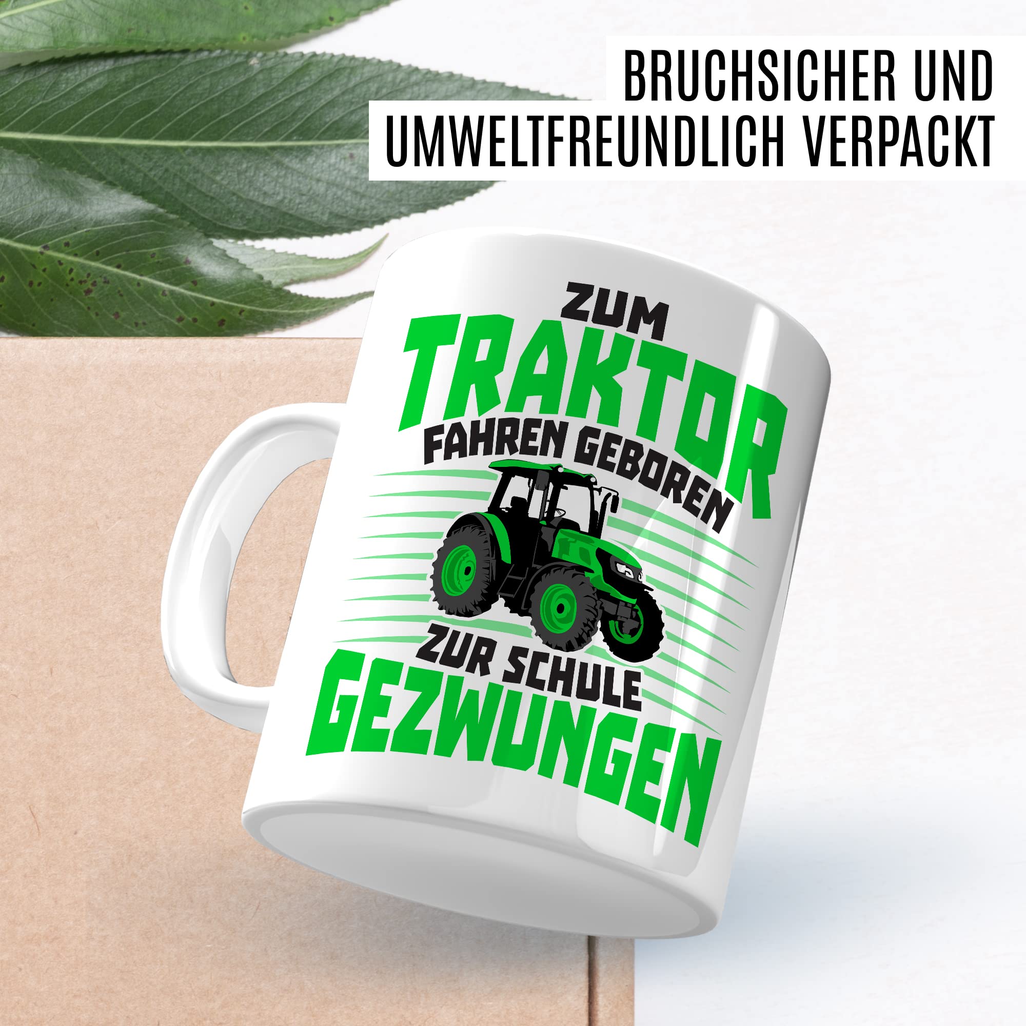 Tasse Bauer Geschenk, Zum Traktor fahren geboren - Zur Schule gezwungen Geschenkidee Landwirt Kaffeetasse mit Spruch lustig Kaffee-Becher Witztasse Teetasse