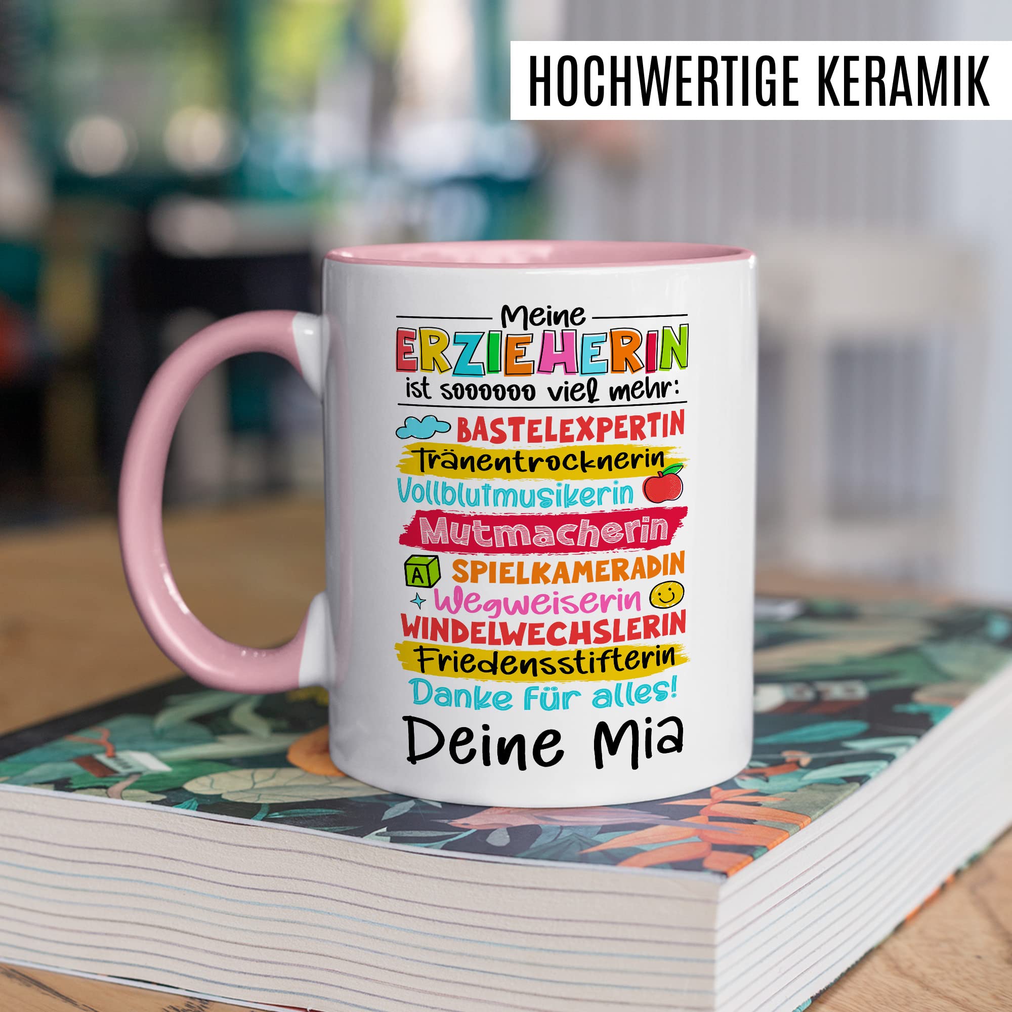 Erzieherin Tasse Geschenk, Meine Erzieherin ist soooo viel mehr Geschenkidee Kaffeetasse mit Spruch lustig Kaffee-Becher Kindergarten Kinderheim Abschiedsgeschenk