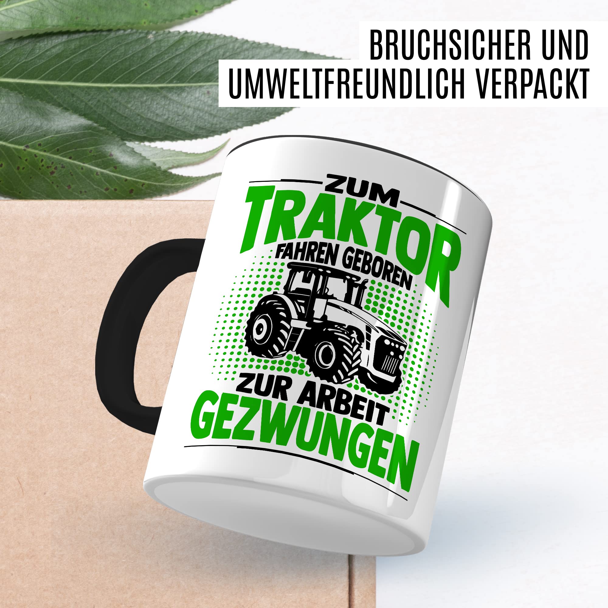 Bauer Tasse Geschenk, Zum Traktor fahren geboren - zur Arbeit gezwungen Geschenkidee Landwirt Kaffeetasse mit Spruch lustig Kaffee-Becher Witztasse Teetasse