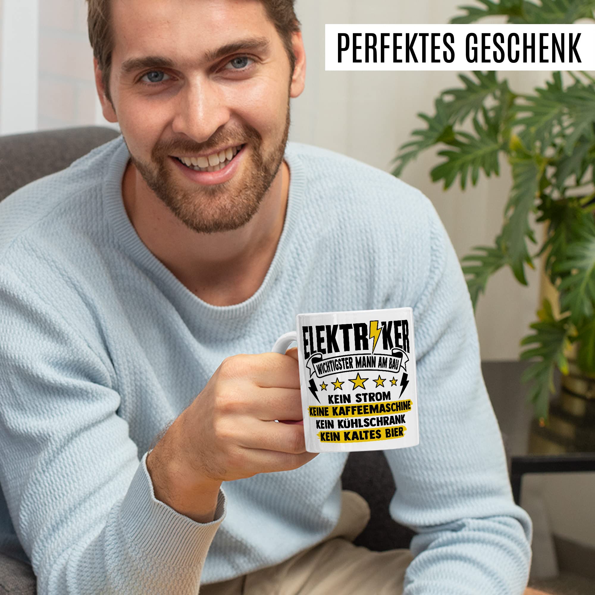 Installateur Tasse Elektriker Wichtigster Mann am Bau Witz Geschenkidee Elektronik Kaffeetasse Geschenk für Elektrotechniker Kaffeebecher Baustellen Becher