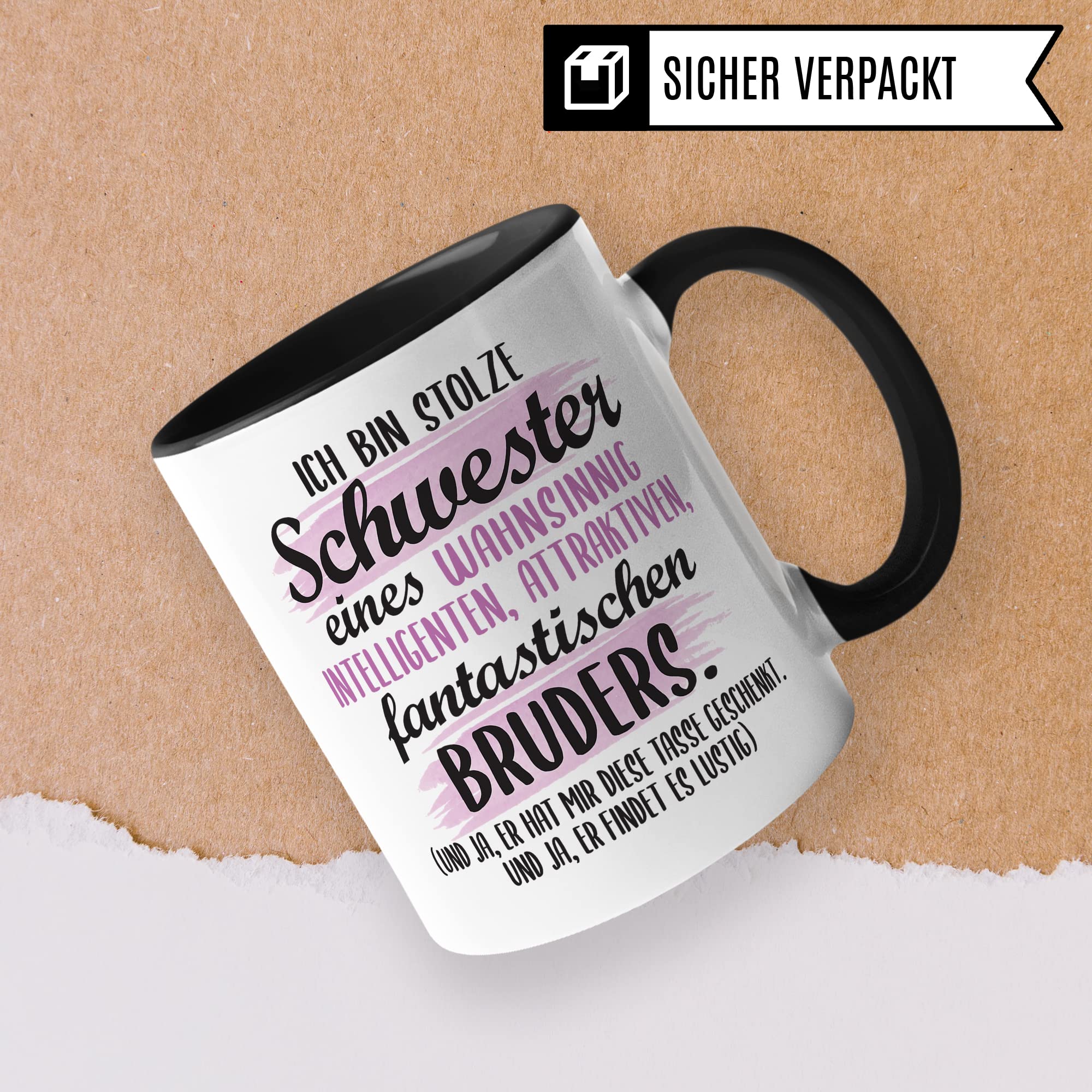 Tasse Schwester lustiger Spruch Geschenk Schwester witziger Spruch schönes Motiv Geschenkidee Bruder GEschwisterliebe Kaffeetasee mit Motiv