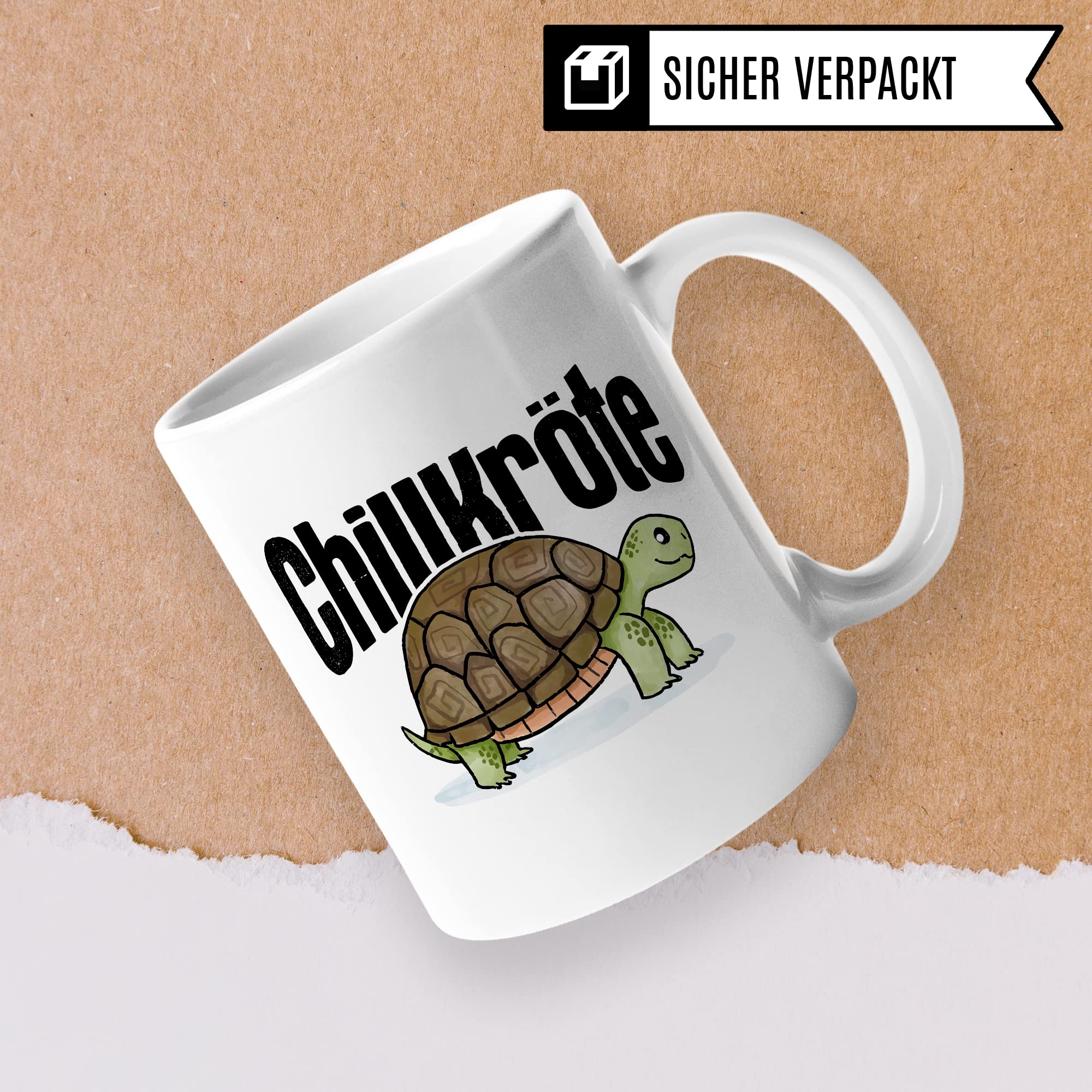 Chillkröte Tasse lustige Kaffeetasse mit Spruch Kaffee-Becher witzig Schildkröte Teetasse Humor Faulpelz Tasse