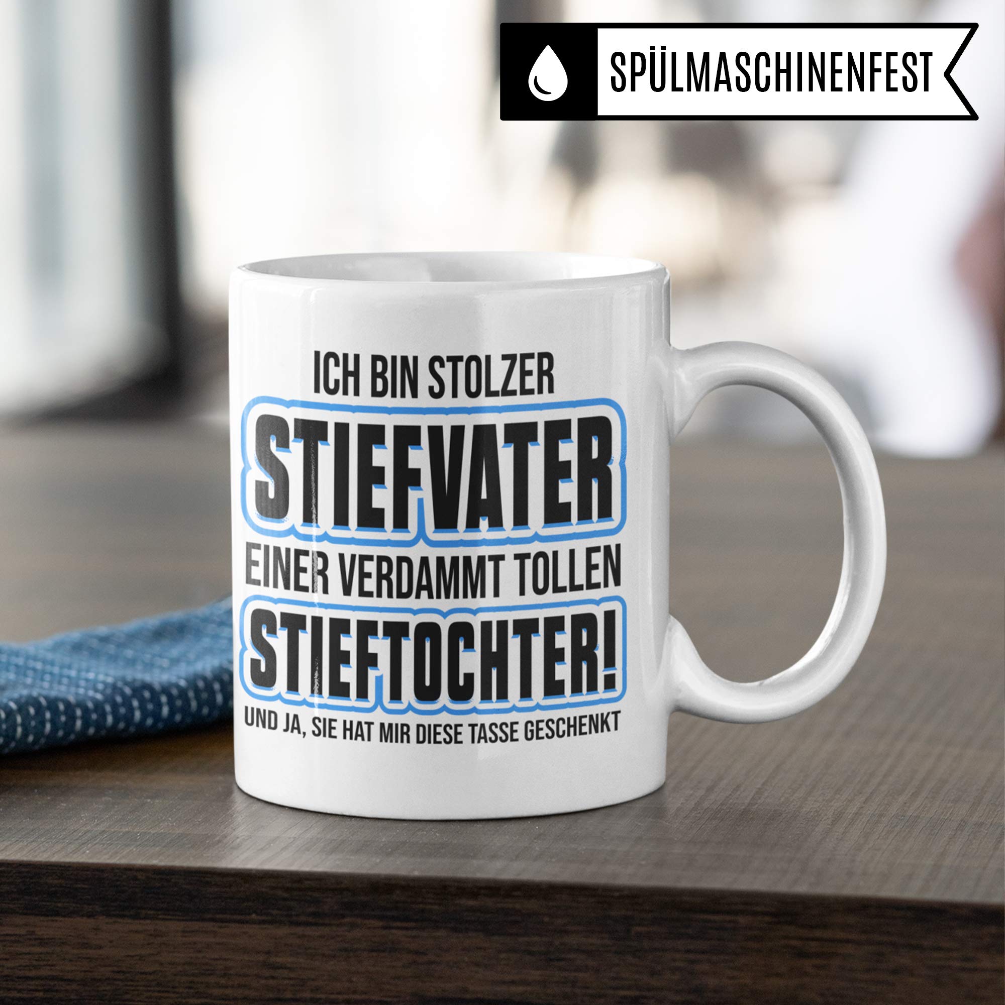 Pagma Druck Stiefvater Stieftochter Tasse Geschenk, Bonus Papa Tochter Spruch Becher Geschenkidee, Kaffeetasse (Weiß/Weiß)