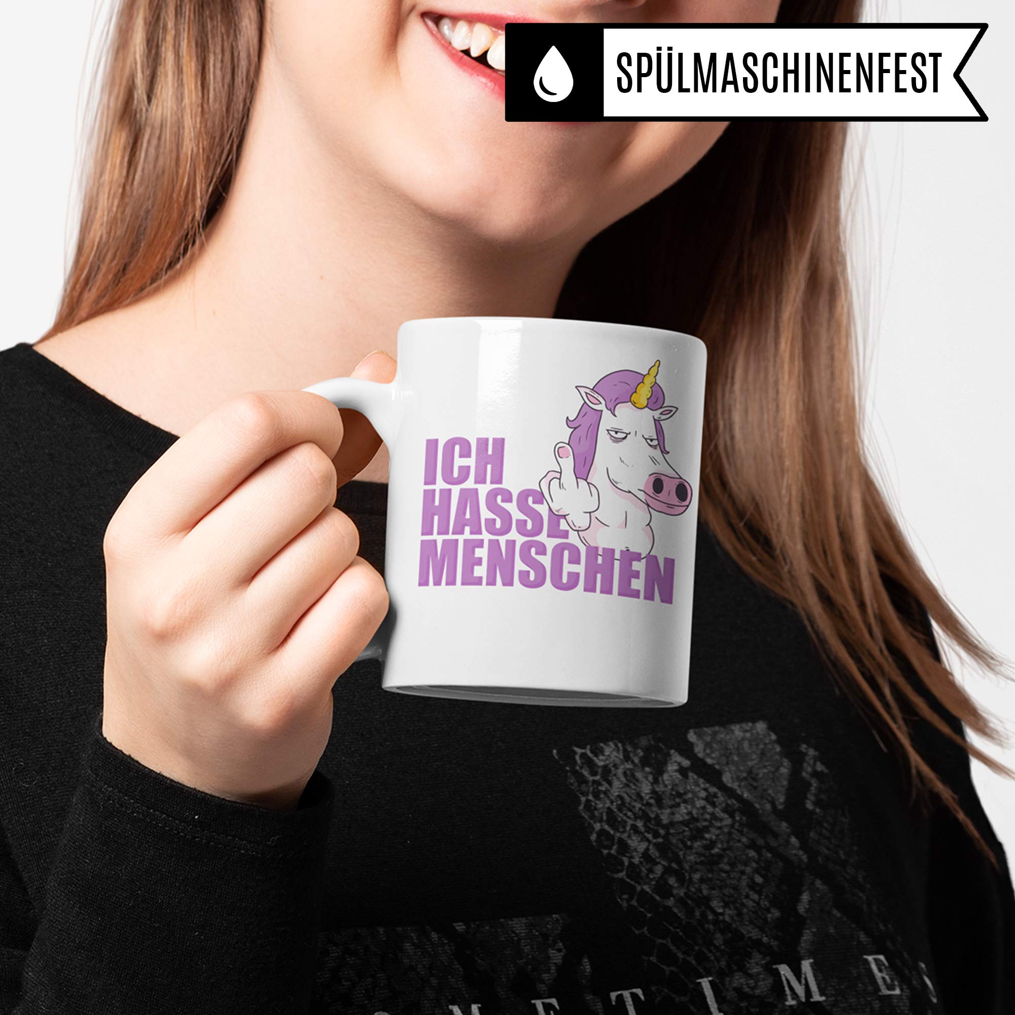 Pagma Druck Ich Hasse Menschen Tassen Mittelfinger Geschenk, Tasse Einhorn lustig Geschenkidee, Kaffeetasse Introvertiert Geschenkidee Ironie Sarkasmus Becher