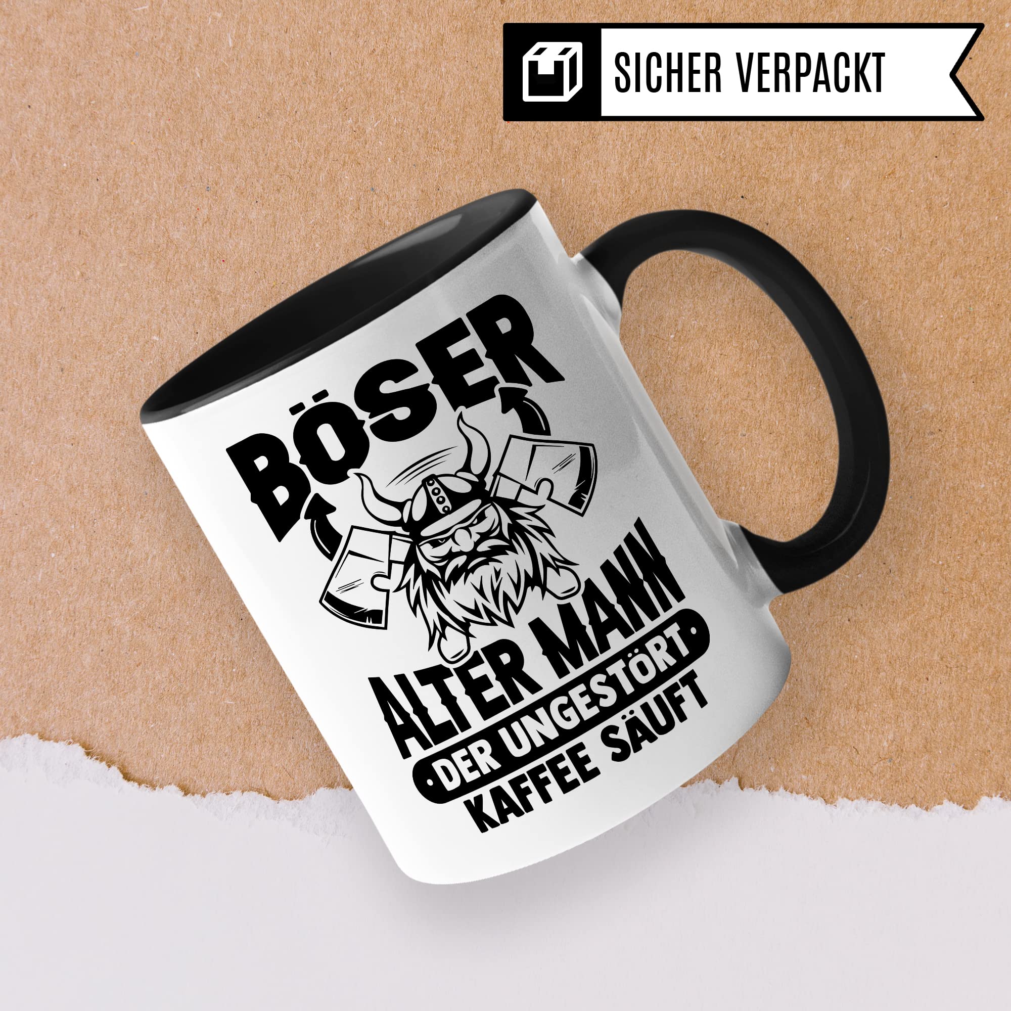 Tasse alter Mann, Böser alter Mann der ungestört Kaffee säuft Kaffee-Becher Geschenk Geschenkidee für alte Männer Papa Opa Kaffeetasse Wikinger-Motiv Tasse mit Spruch lustig