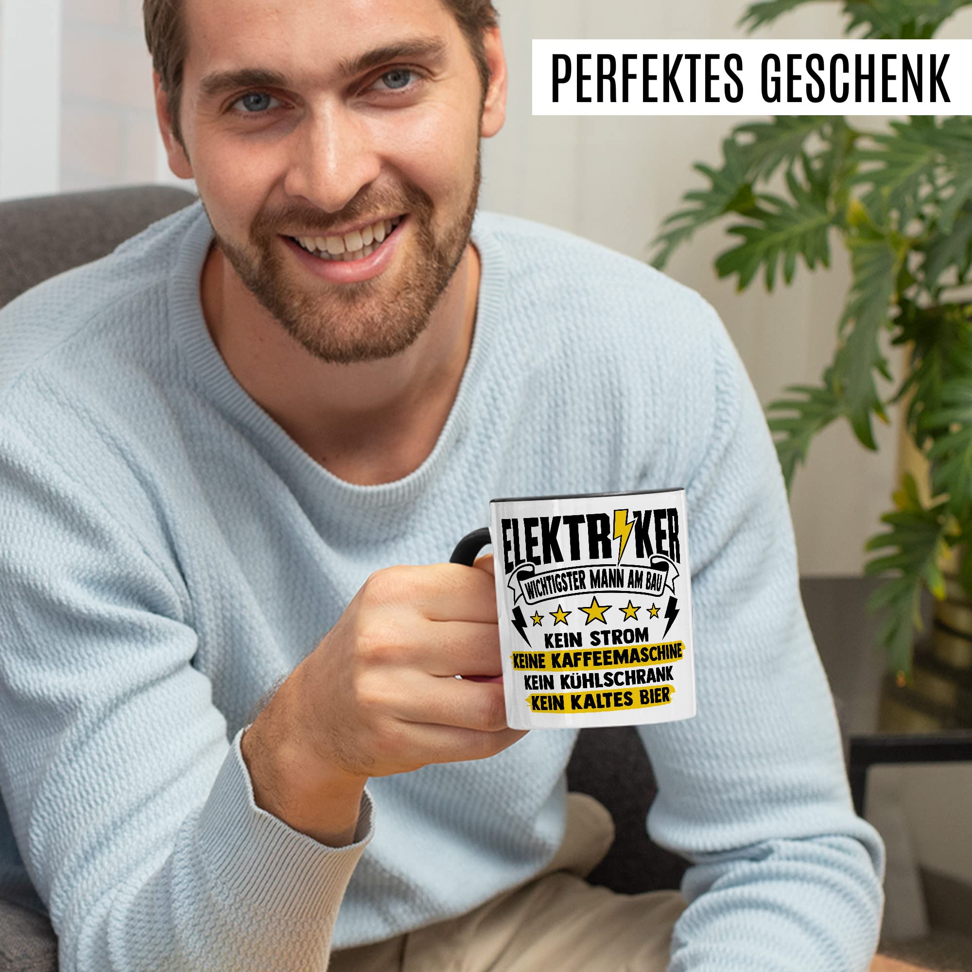 Installateur Tasse Elektriker Wichtigster Mann am Bau Witz Geschenkidee Elektronik Kaffeetasse Geschenk für Elektrotechniker Kaffeebecher Baustellen Becher