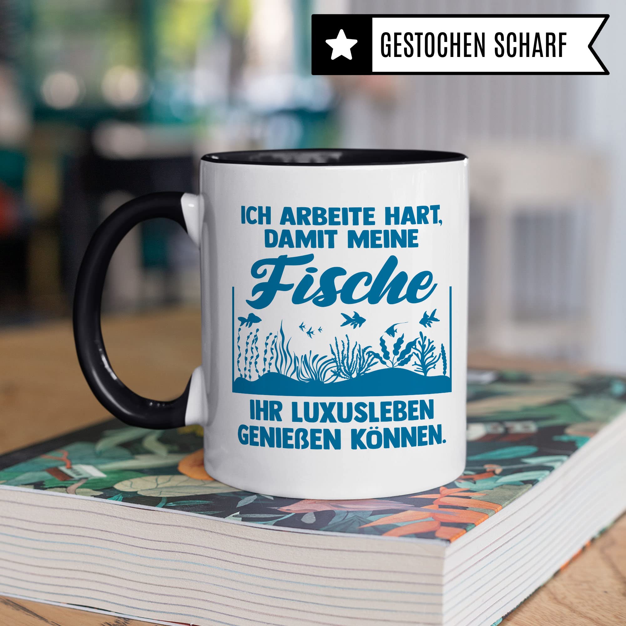 Aquarium Tasse, Ich arbeite hart, damit meine Fische ihr Luxusleben genießen können, Fische Geschenk, Spruch lustig Fischeliebhaber Aquariumbesitzer Geschenk-Idee