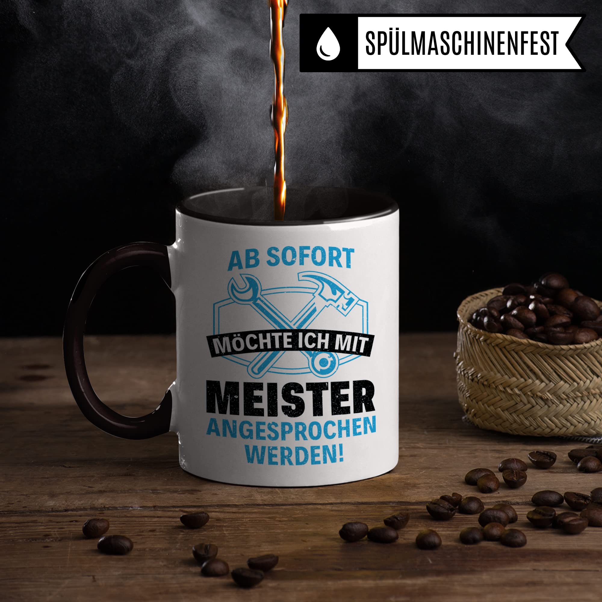 Meister Tasse Geschenk zur Meisterprüfung Industriemeister Geschenk Kfz Meister Kaffeebecher Kaffeetasse Humor Witz Geschenkidee für Meisterlehre Handwerksmeister Becher