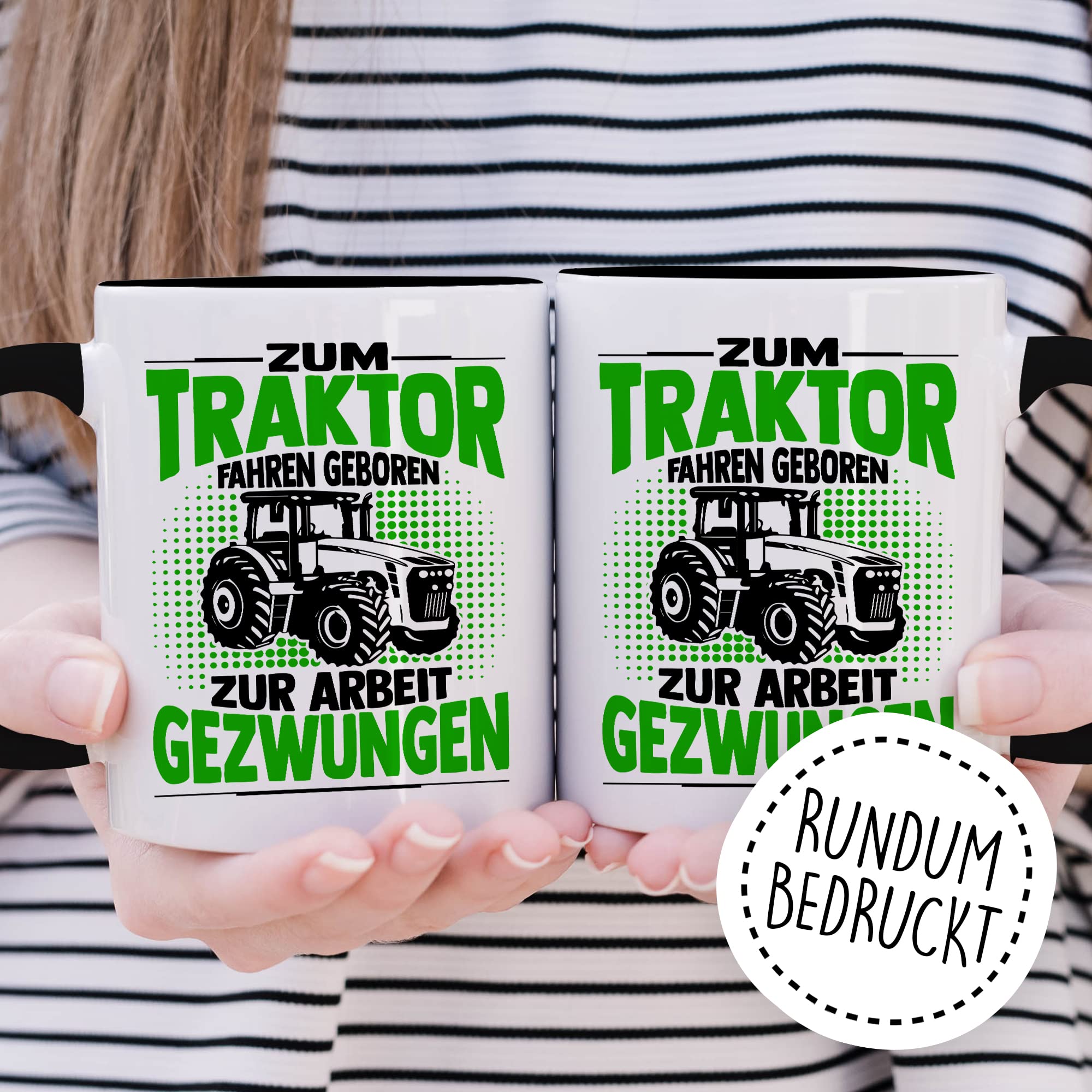 Bauer Tasse Geschenk, Zum Traktor fahren geboren - zur Arbeit gezwungen Geschenkidee Landwirt Kaffeetasse mit Spruch lustig Kaffee-Becher Witztasse Teetasse