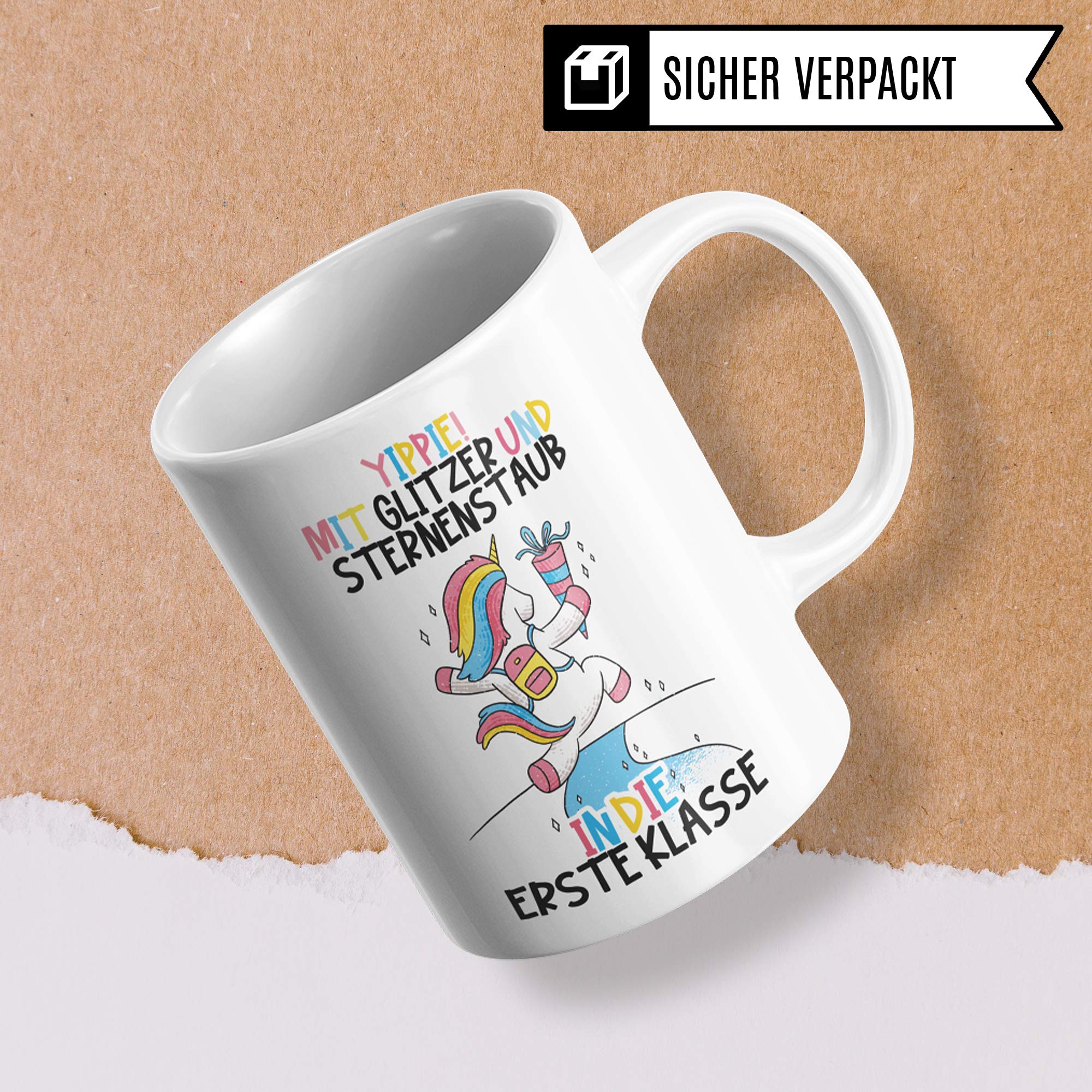 Pagma Druck Tasse Einschulung, Geschenk zur Einschulung Mädchen, Schulbeginn Schulanfang Mädchen Becher, Schulkind Mädchen, Erster Schultag Deko Teetasse Einschulungsgeschenke Einhorn