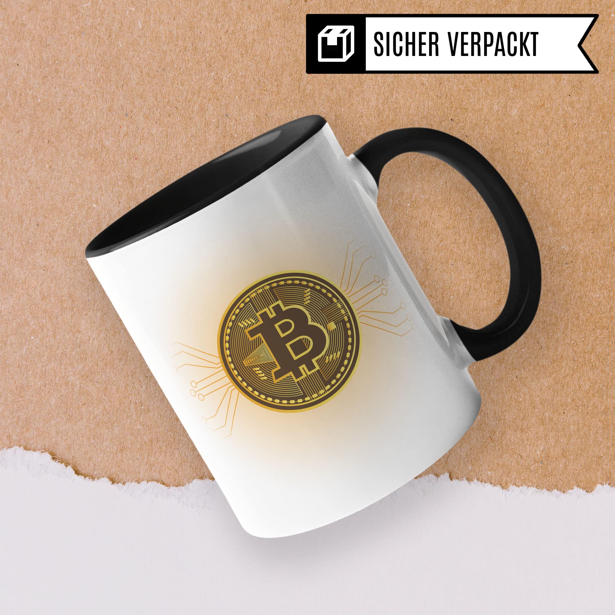 BTC Tasse Geschenk Bitcoin Kaffeetasse Geschenkidee für Investor Kaffeebecher Krypto Währung Becher