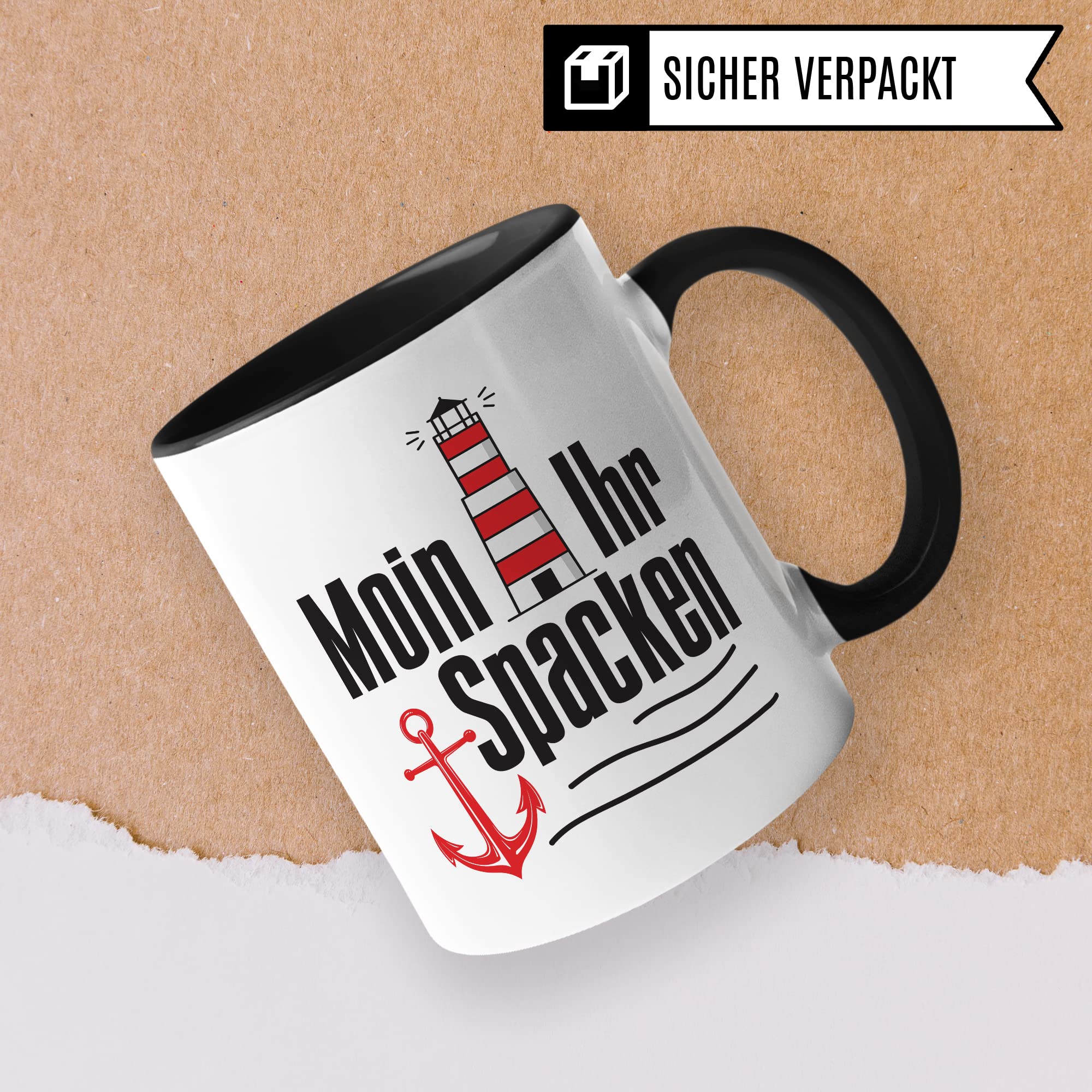 Moin ihr Spacken Tasse Kaffee-Tasse Geschenkidee für Norddeutsche Norddeutschland Meer Nordsee Ostsee Kaffeebecher