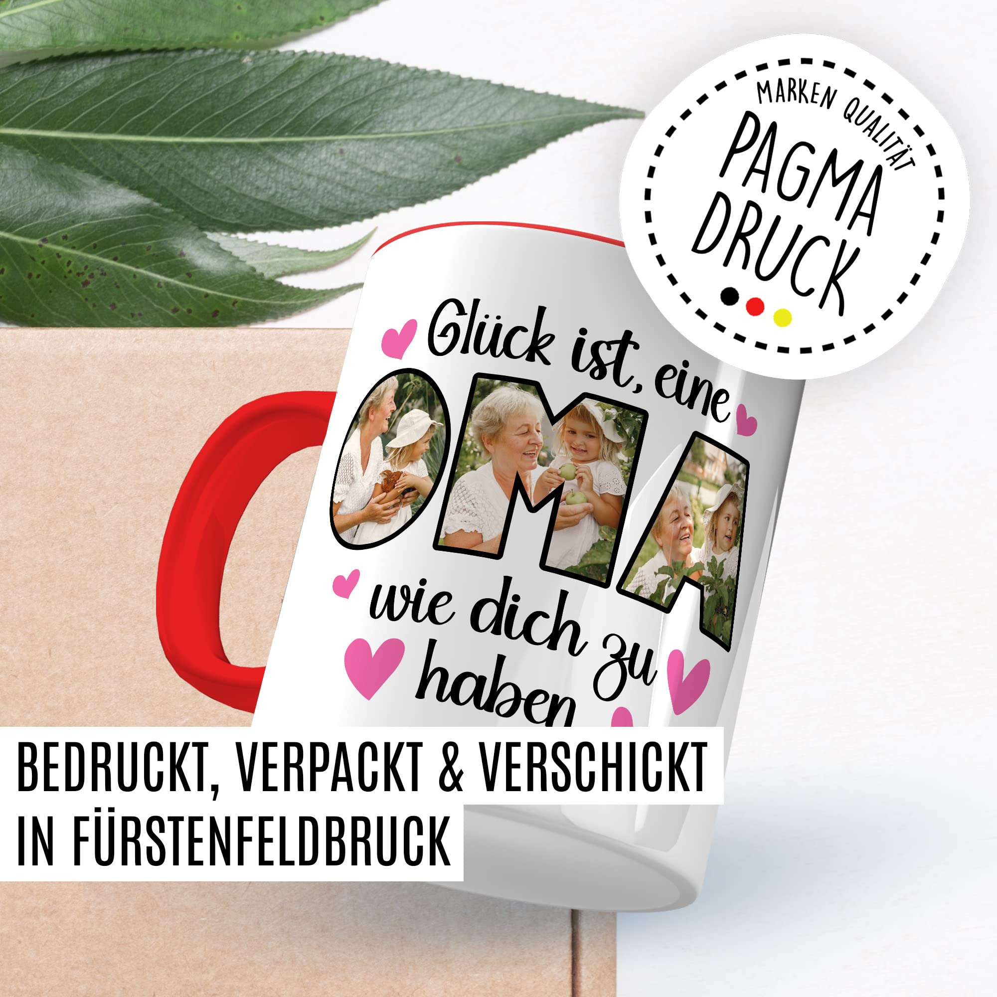 Oma Tasse personalisliert mit Bild, Glück ist eine Oma wie dich zu haben, Geschenk personalisierbar Großmutter Spruch Enkelkinder Geschenkidee Enkel Kaffeetasse