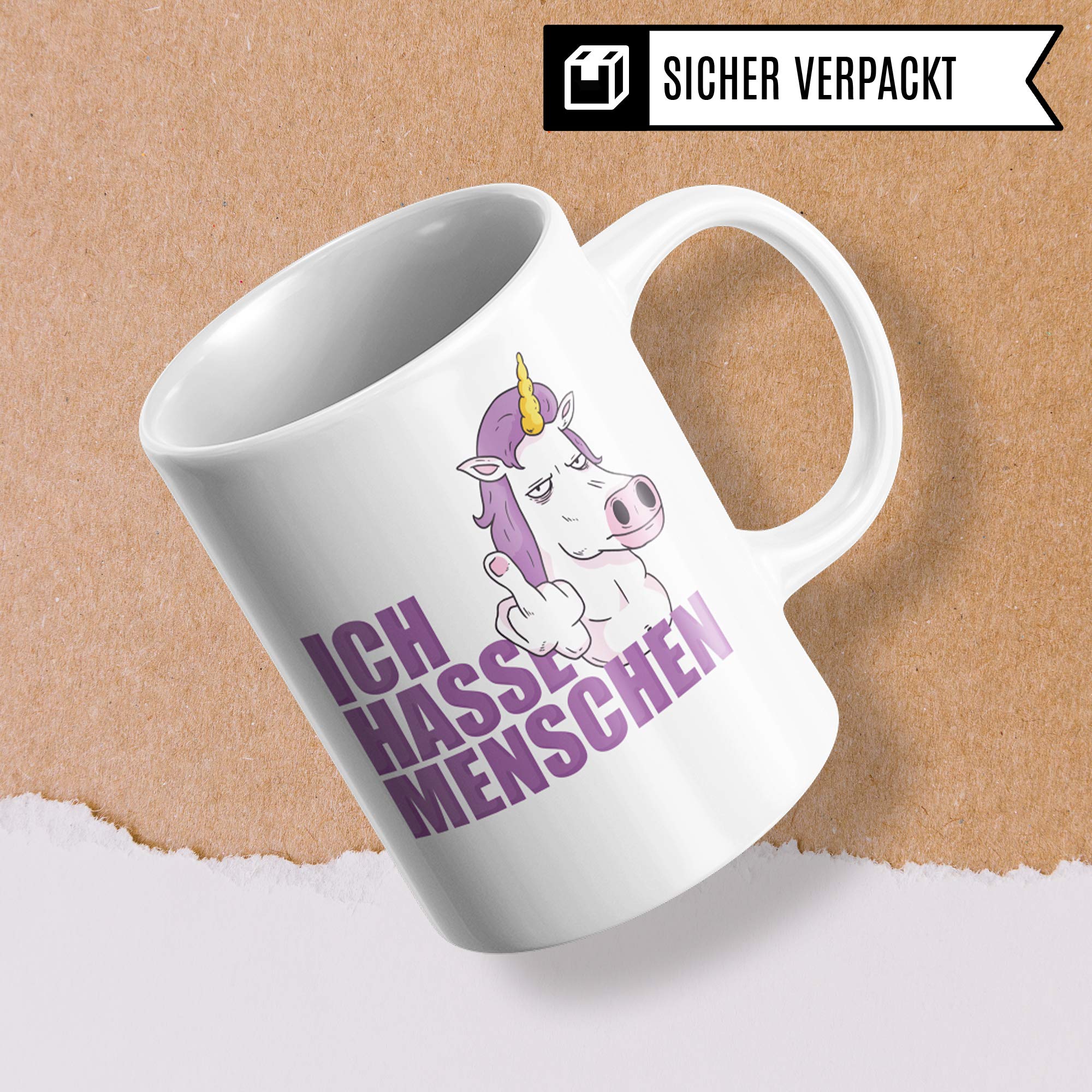 Pagma Druck Ich Hasse Menschen Tassen Mittelfinger Geschenk, Tasse Einhorn lustig Geschenkidee, Kaffeetasse Introvertiert Geschenkidee Ironie Sarkasmus Becher