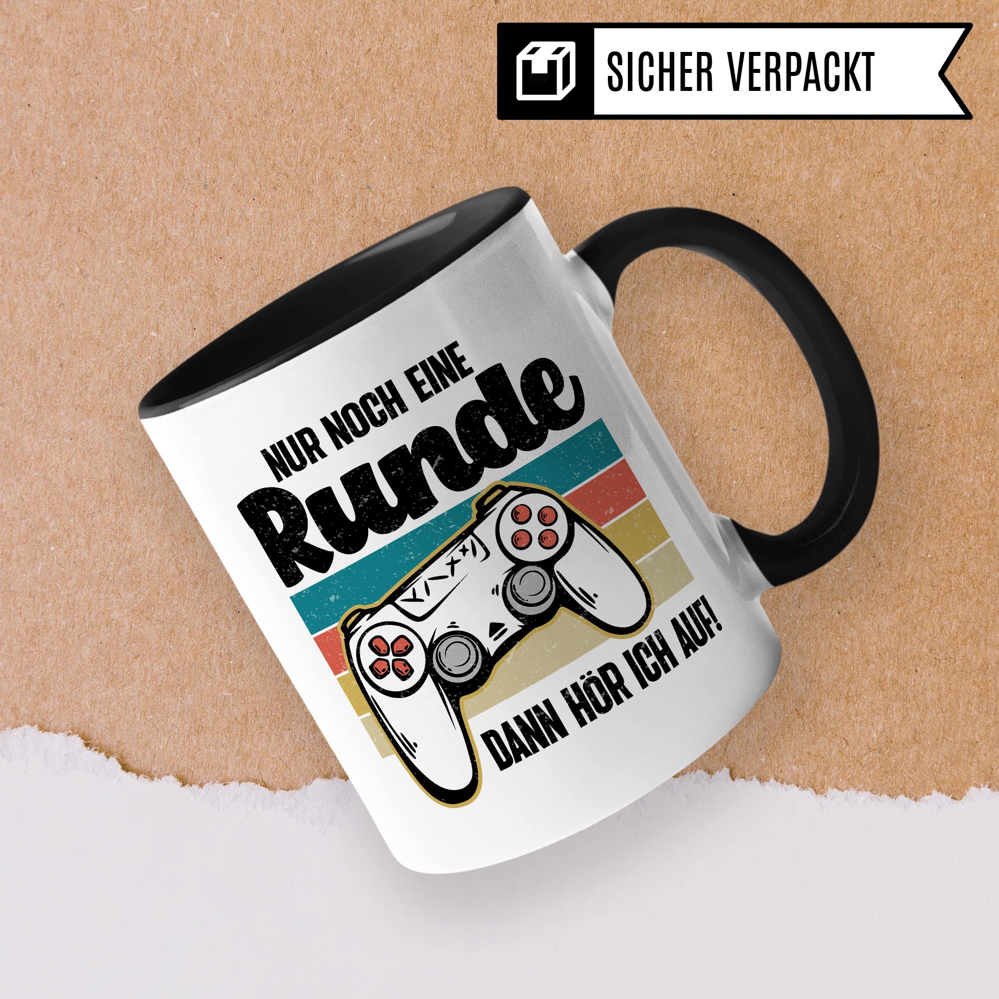 Tasse Gamer, Nur noch eine Runde - dann hör ich auf! Geschenkidee für Computerspieler, Gaming-Fans und Zocker Kaffee-Becher Nerd Gaming Kaffeetasse mit Spruch lustig Geschenk