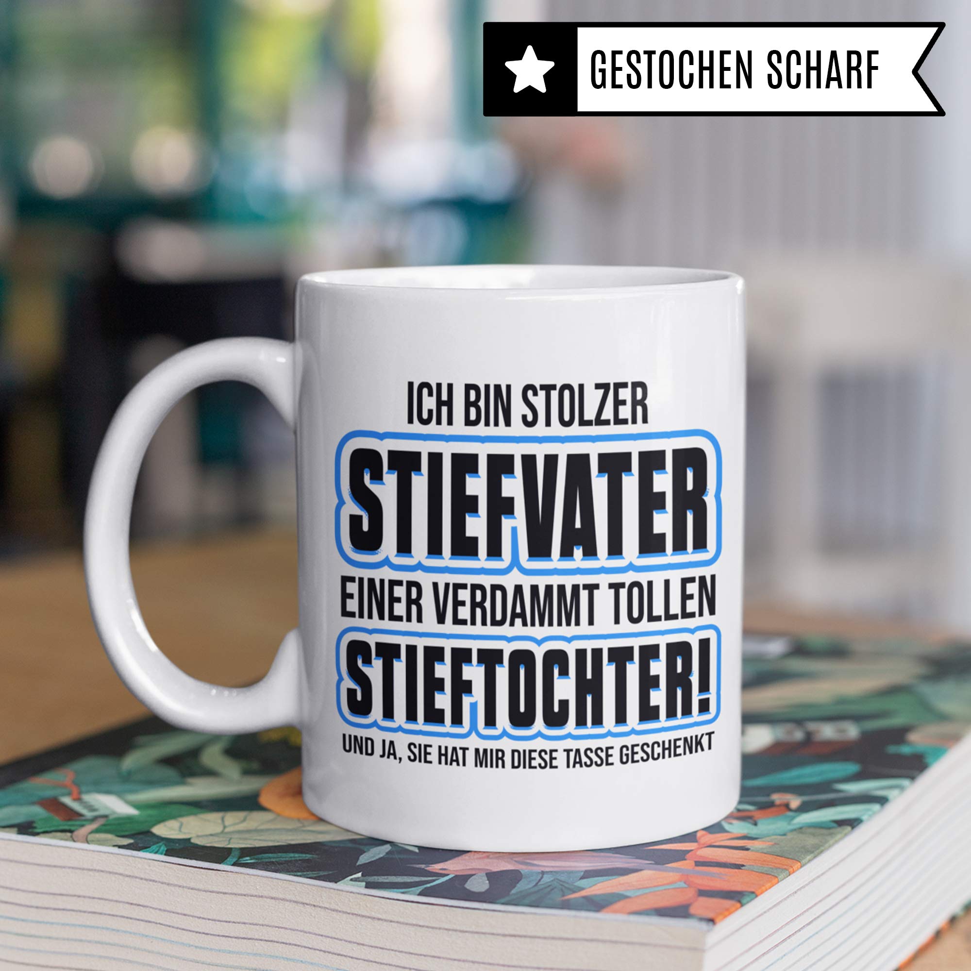 Pagma Druck Stiefvater Stieftochter Tasse Geschenk, Bonus Papa Tochter Spruch Becher Geschenkidee, Kaffeetasse (Weiß/Weiß)