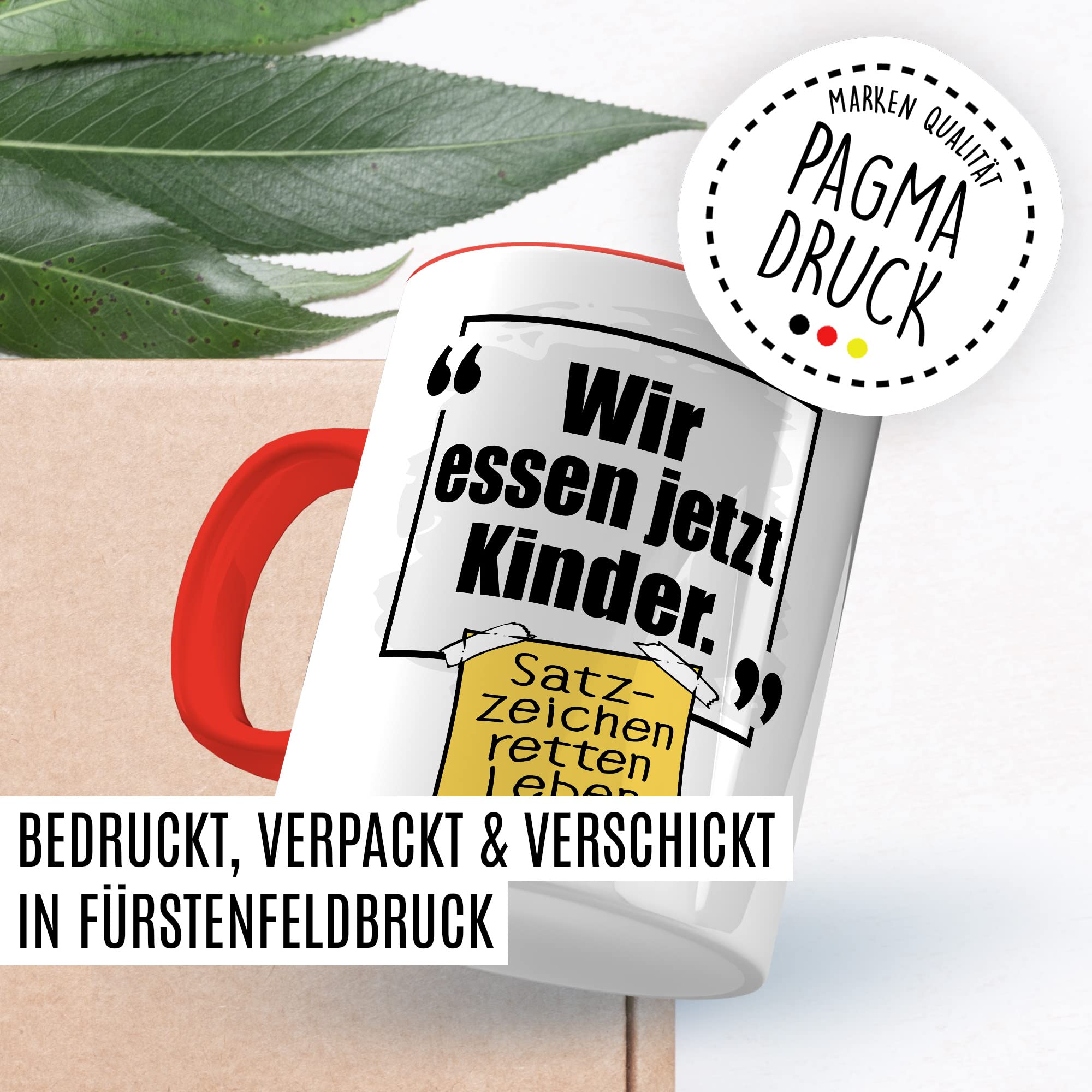 Lustige Tasse mit Spruch Kaffeetasse Grammatik Witz lustig Kaffee-Becher Zeichensetzung rettet Leben wir essen jetzt Kinder Interpunktion Deutsch