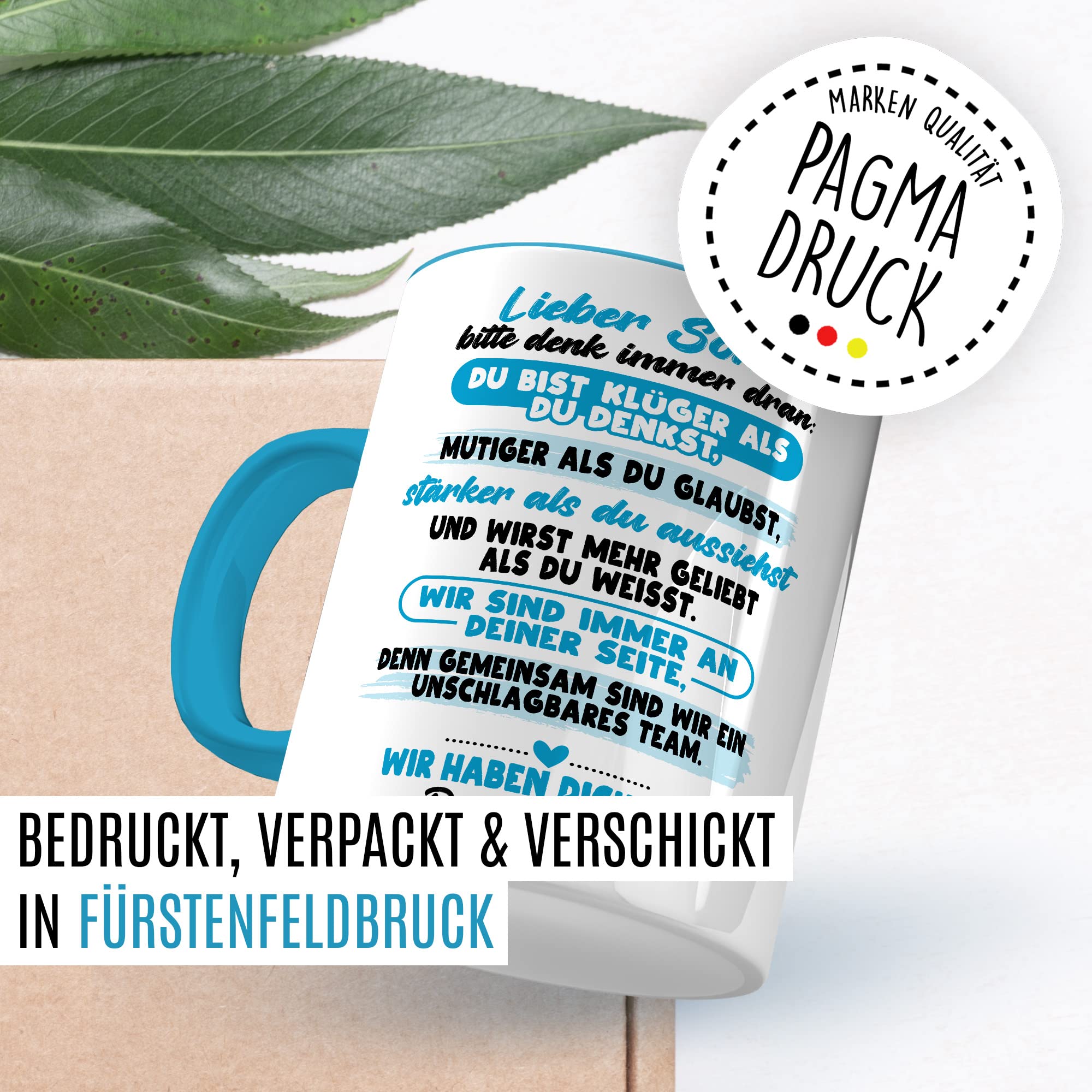 Sohn Auszug Tasse Einweihungsgeschenk Kaffeetasse Eltern ausziehen Kaffee-Becher Vater Mutter Geschenk eigene Wohnung Geschenkidee Umzug Kind Wir haben dich Lieb Spruch