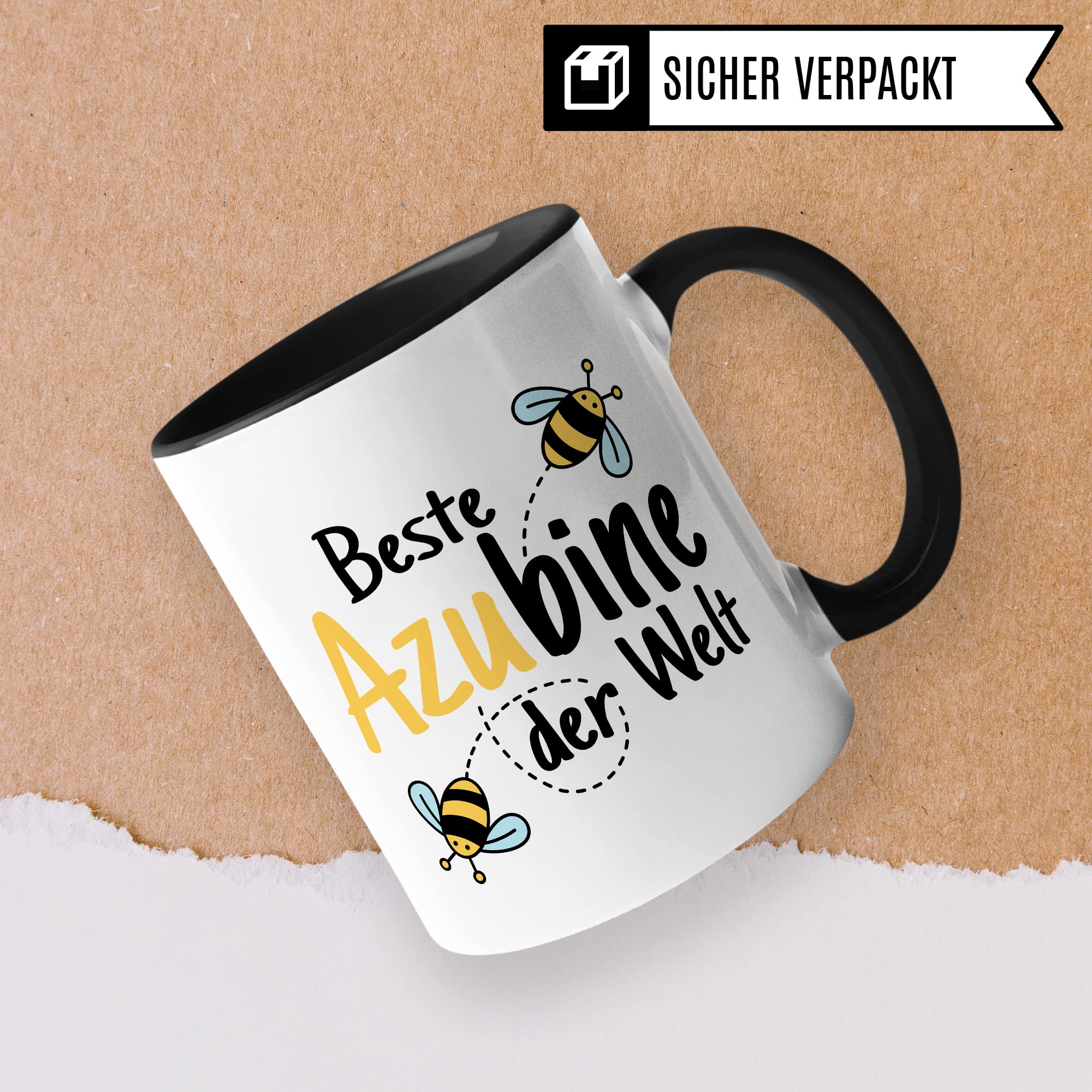 Tasse Azubine Kaffeetassen Azubi Ausbildung Kaffee-Becher Lehrling Ausbildung Beste Azubine der Welt Spruch Becher Geschenkidee Azubine-Geschenk Auszubildende Auszubildender Biene