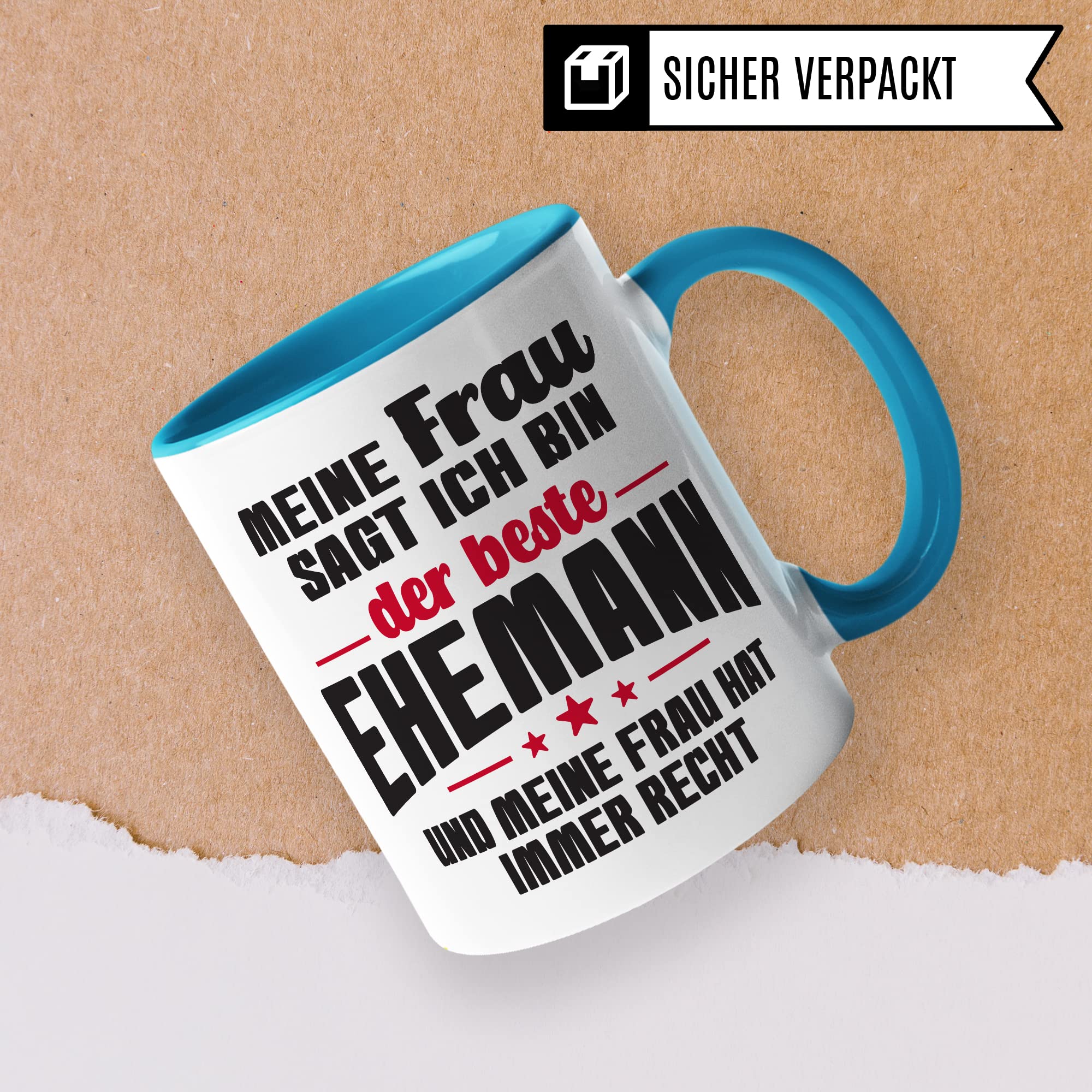 Ehemann Tasse Geschenk, Meine Frau sagt immer ich bin der beste Ehemann Geschenkidee Ehepartner Kaffee-Becher Kaffeetasse Tasse mit Spruch lustig Teetasse Ehe Hochzeit Witztasse