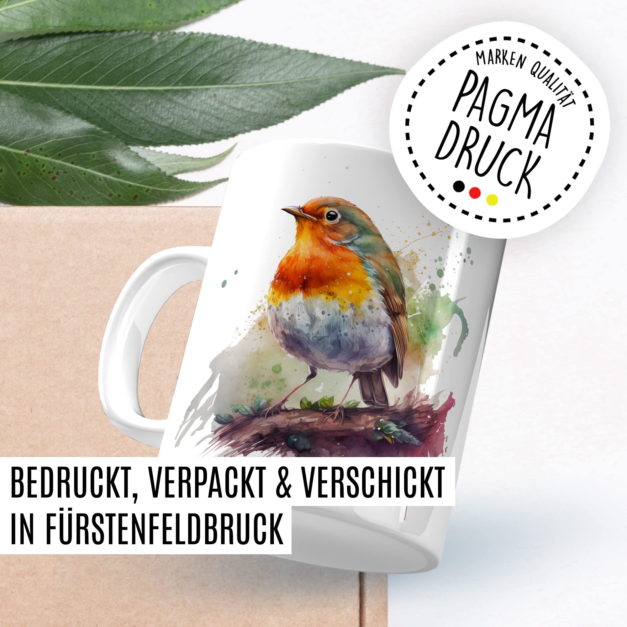 Rotkehlchen Tasse Wasserfarben Tier Geschenkidee Vogel Kaffeetasse Geschenk für Birdspotter Kaffeebecher Vögel Becher