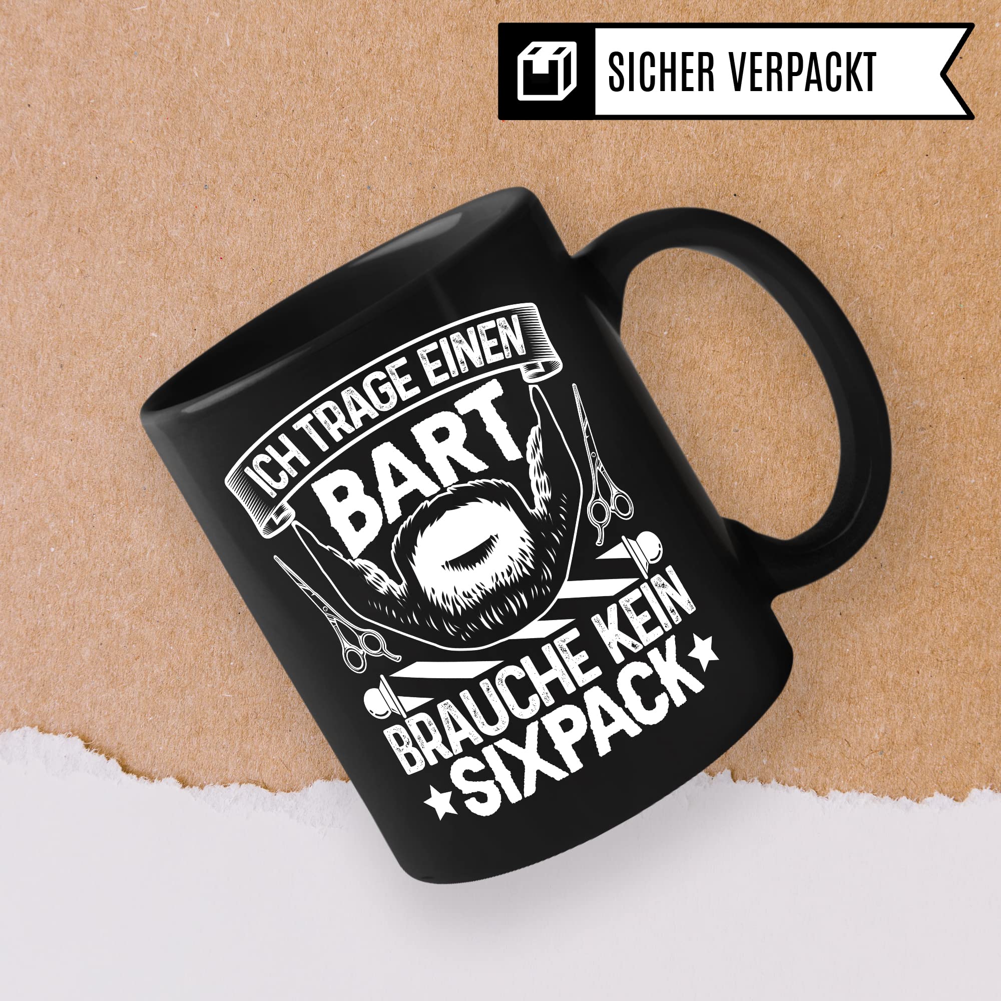 Bartträger Tasse, Ich trage einen Bart - brauche kein Sixpack, Bart Geschenkidee, lustiger Spruch Mann mit Bart, Geschenk Kollegen Freund Kumpel Kaffee-Becher