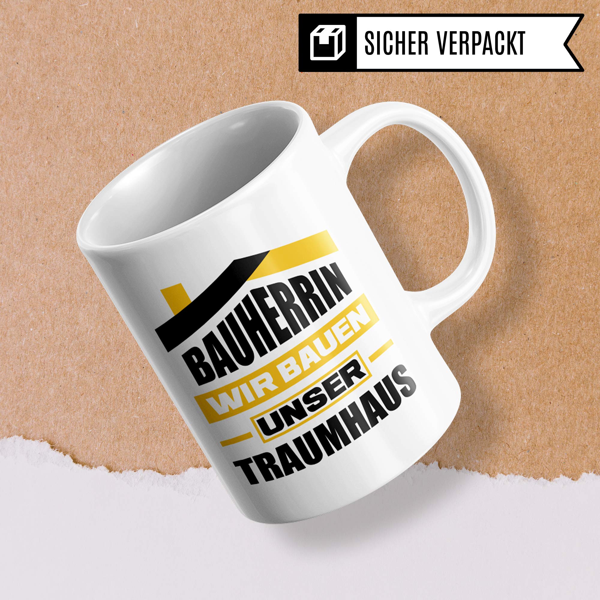 Pagma Druck Bauherrin Tasse, Richtfest Geschenke Mitbringsel, Becher Einweihungsfeier Haus Einweihung Bauherr Frau, Geschenkideen zum Richtfest, Baustelle Häuslebauer Hausbau lustig