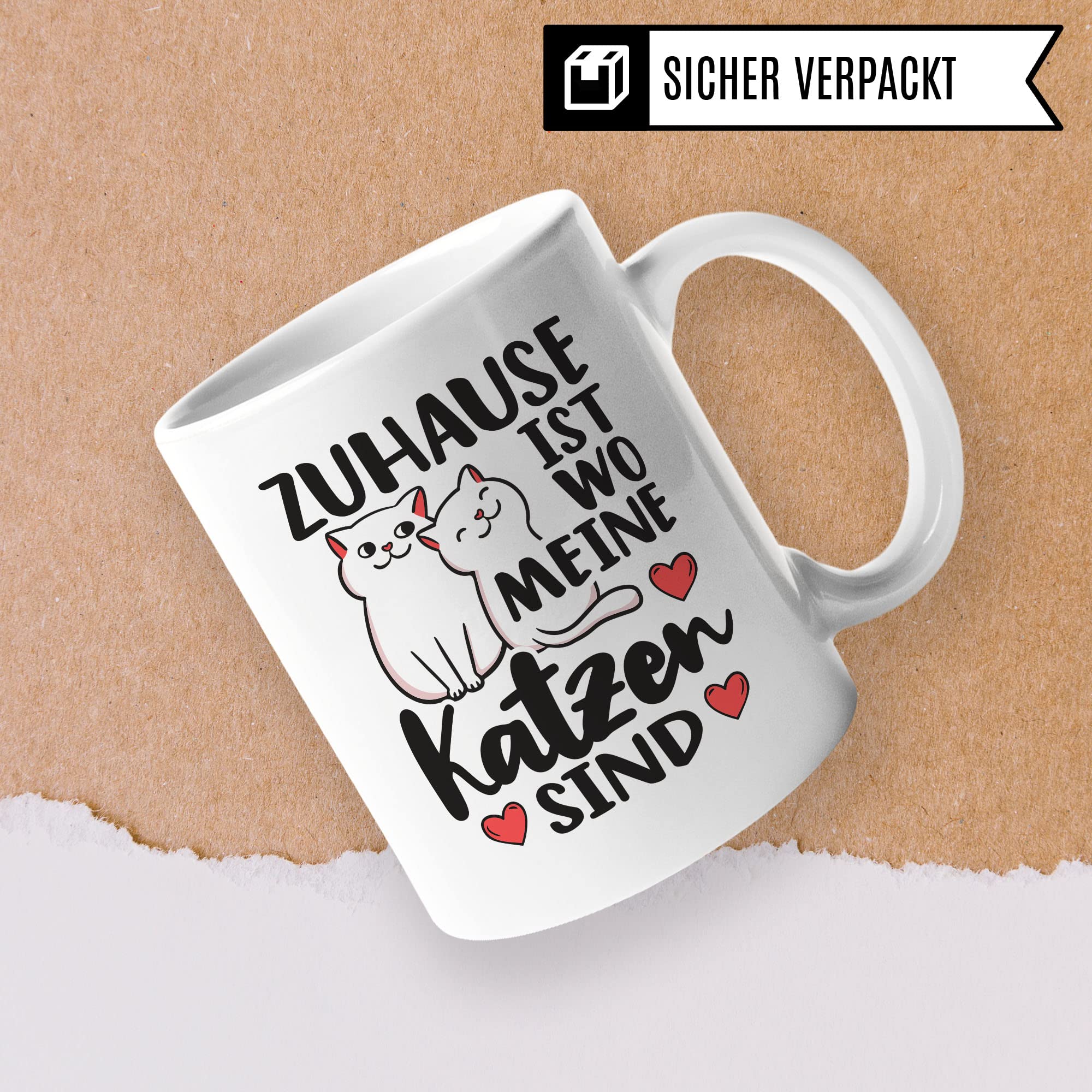 Tasse Katzen-Motiv, Zuhause ist wo meine Katzen sind Spruch, Süßes Geschenk Katzenliebhaber Katzen-Motiv, Geschenkidee Kollegen Freund Freundin, lustige Katze Kater Katzenfreund Büro-Tasse