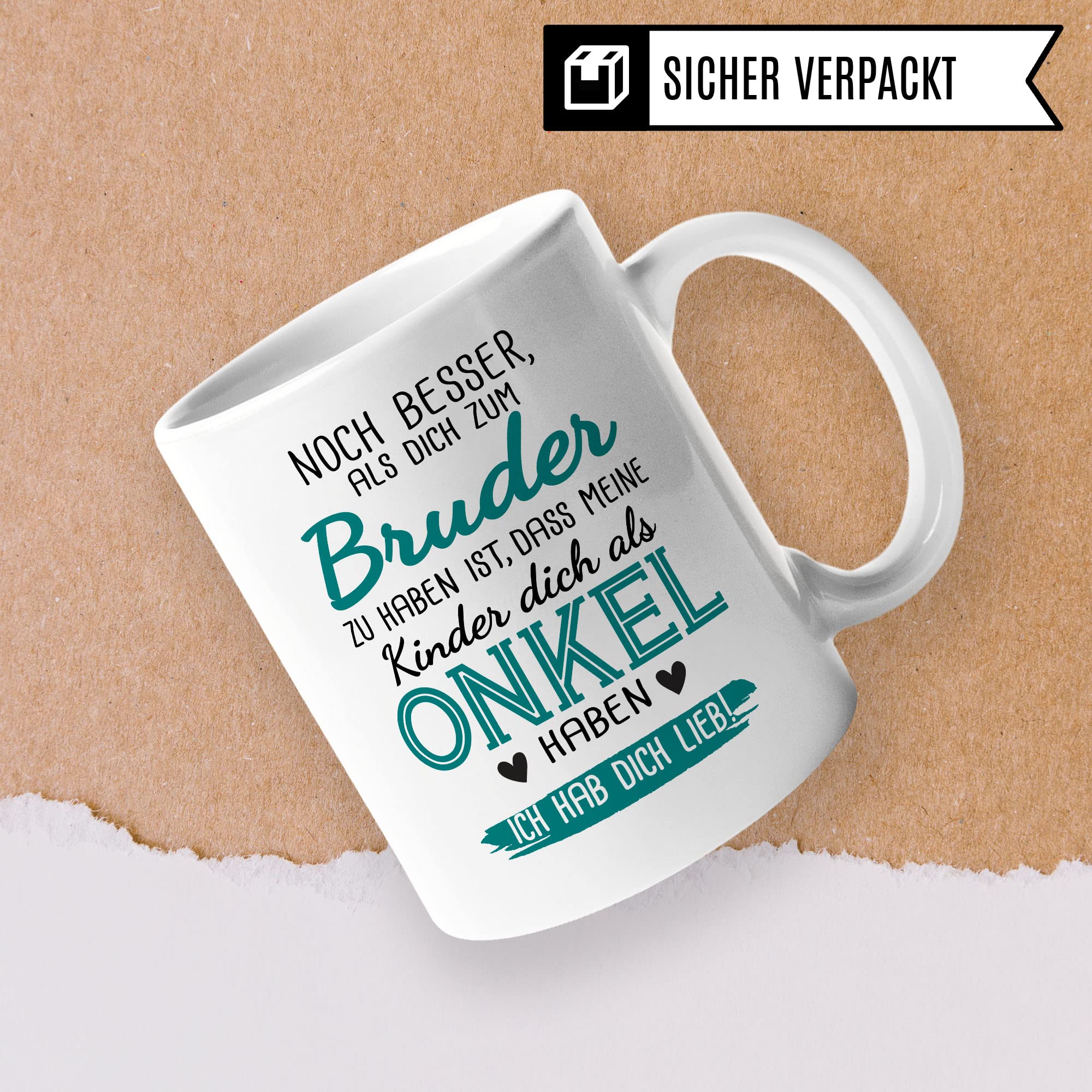 Bruder Tasse Geschwister Kaffeetasse Onkel Geschenk Bruderherz Kaffee-Becher Schwester Geschenkidee Ich hab dich lieb Motiv Geschwisterliebe