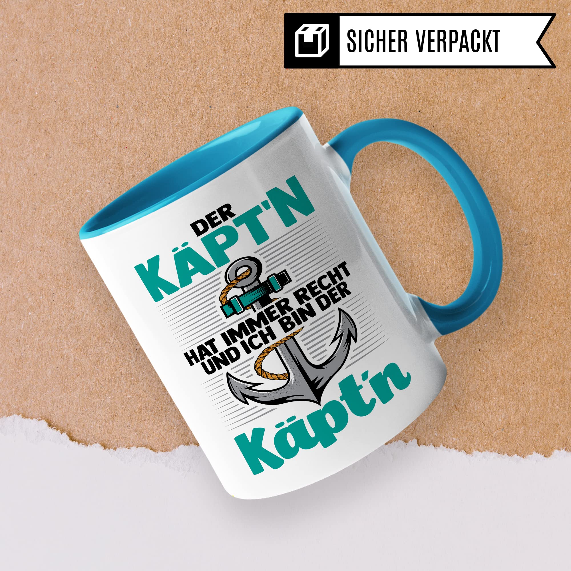 Kapitän Tasse, Der Käpt´n hat immer Recht und ich bin der Käpt´n Geschenk Kaffee-Becher Geschenkidee Bootliebhaber Kaffeetasse Bootbesitzer Tasse mit Spruch lustig Motiv