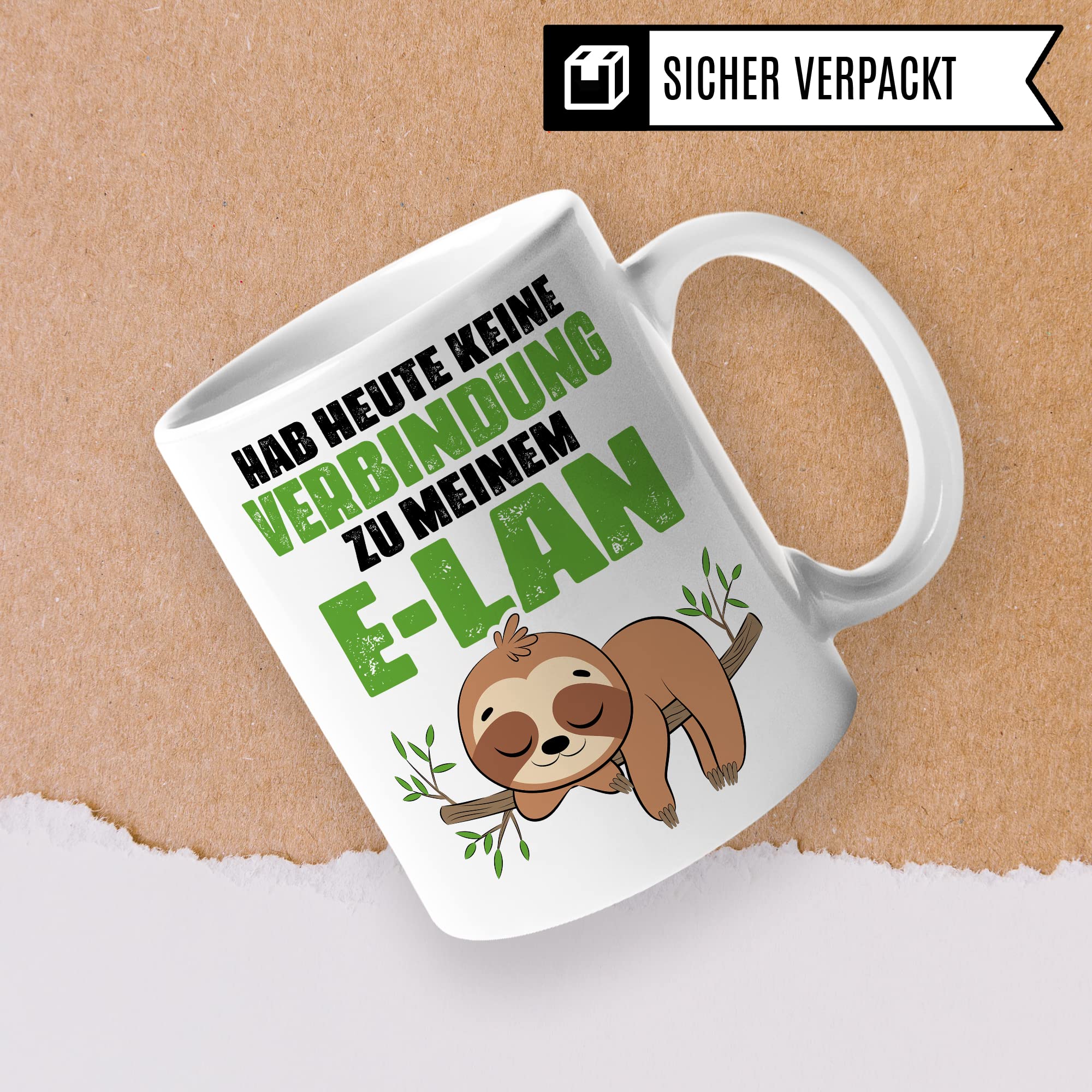 Tasse lustig Geschenk, Hab heute keine Verbindung zu meinem E-lan Geschenkidee Kaffeebecher Kaffeetasse Tasse mit Spruch lustig Humor Witztasse Ironie Sarkasmus