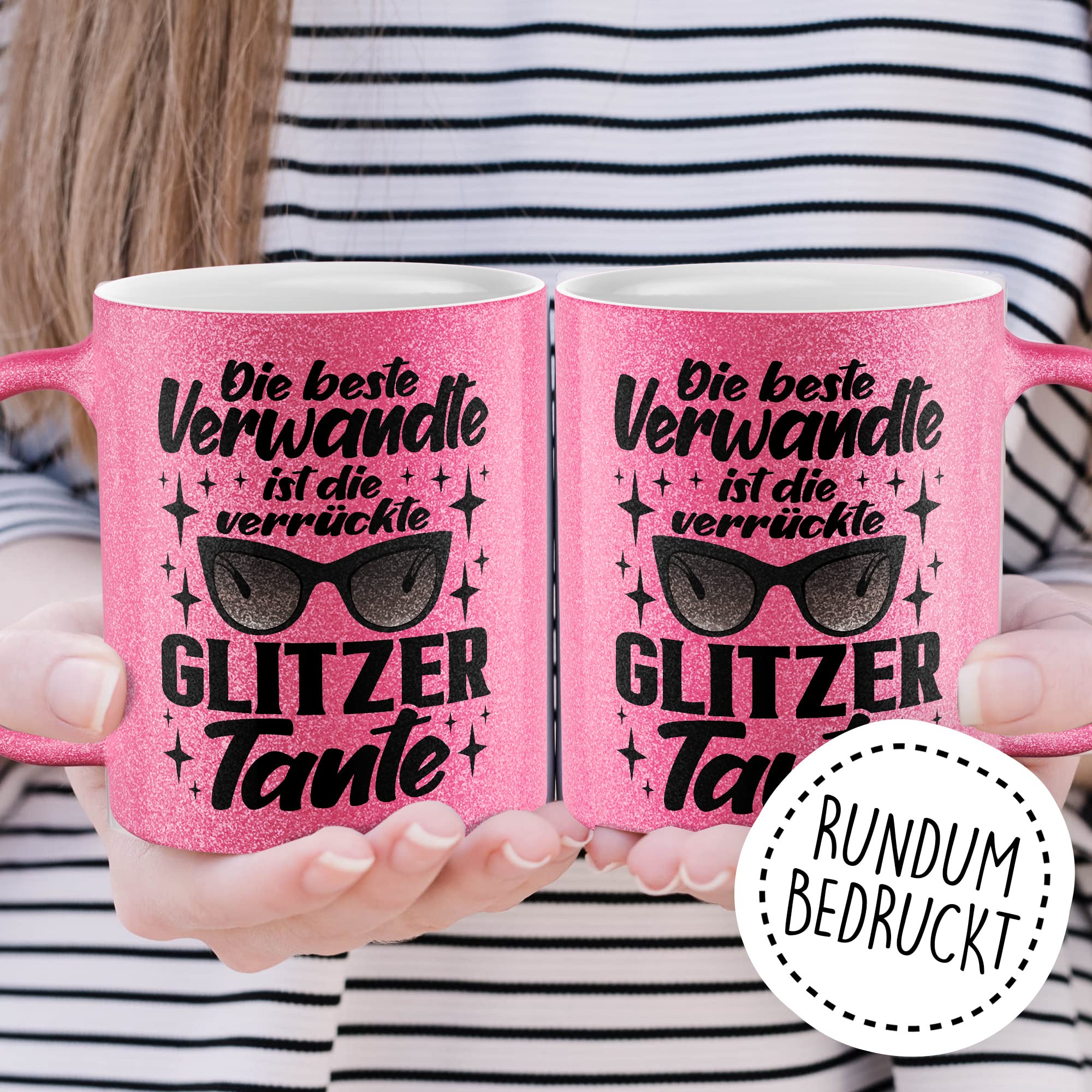 Tasse Glitzer-Tante Geschenk, Die beste Verwandte ist die verrückte Glitzer-Tante Geschenkidee Tante Kaffee-Tasse mit Spruch lustig Humor Glitzer-Tasse Familie