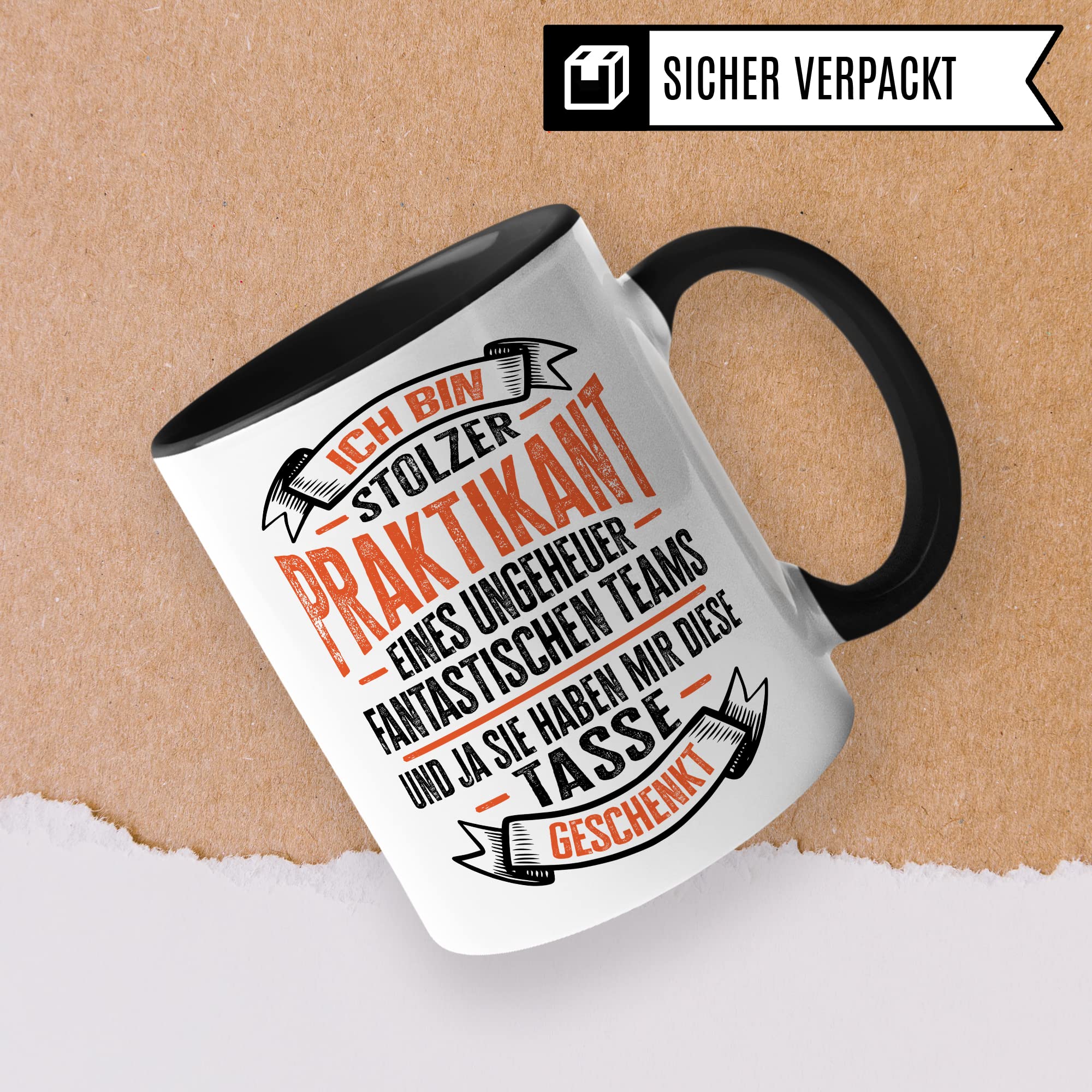 Tasse Praktikantin, Stolze Praktikantin eines ungeheheuren fantastischen Team Geschenkidee Begrüßung Abschied Geschenk begonnenes/abgeschlossenes Praktikum Lehrling Azubine Kaffee-Becher