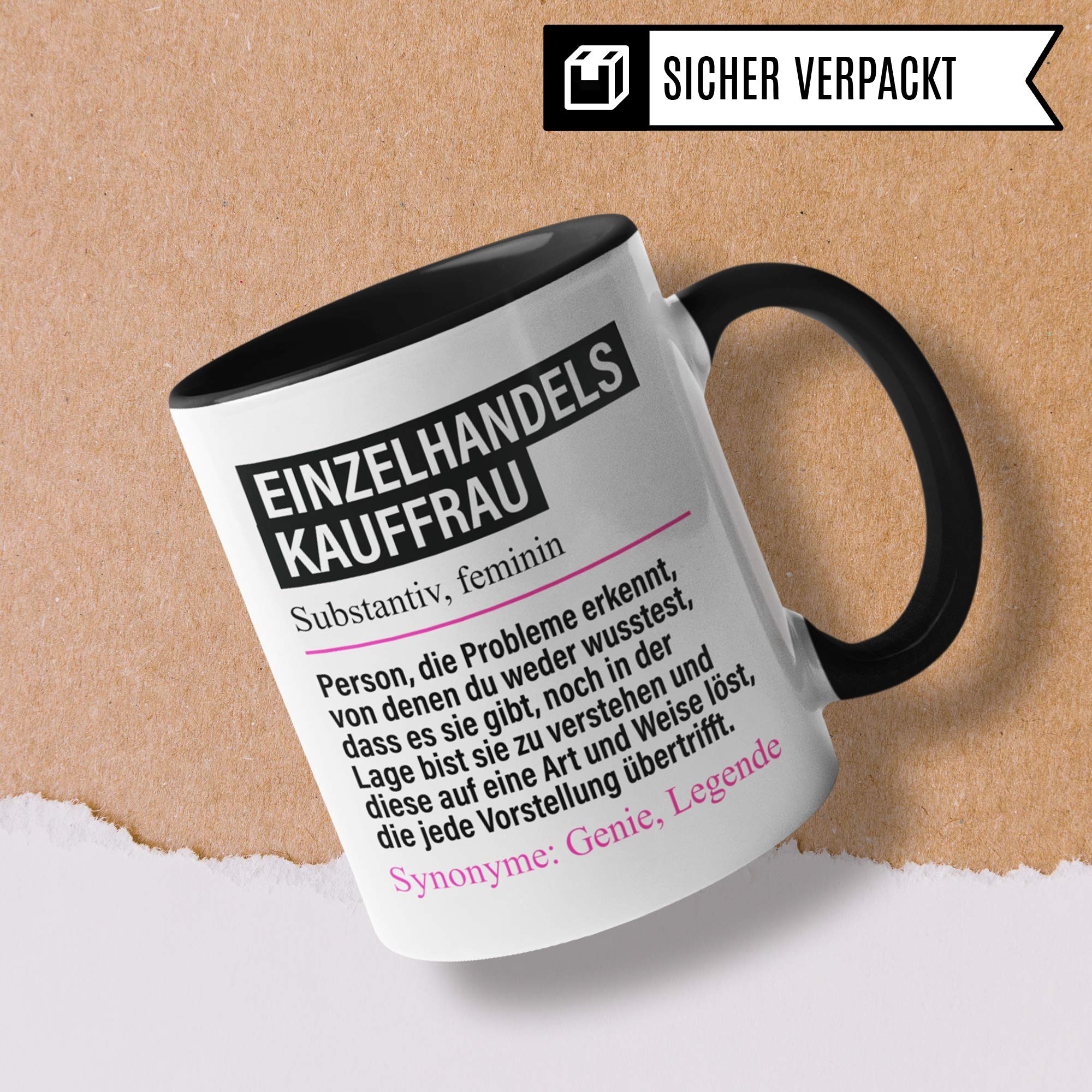 Pagma Druck Tasse Einzelhandelskauffrau lustig, Einzelhandelskauffrau Geschenk, Spruch Kauffrau im Einzelhandel Kaffeebecher Geschenkidee, Kaffeetasse Beruf Ausbildung Teetasse Becher