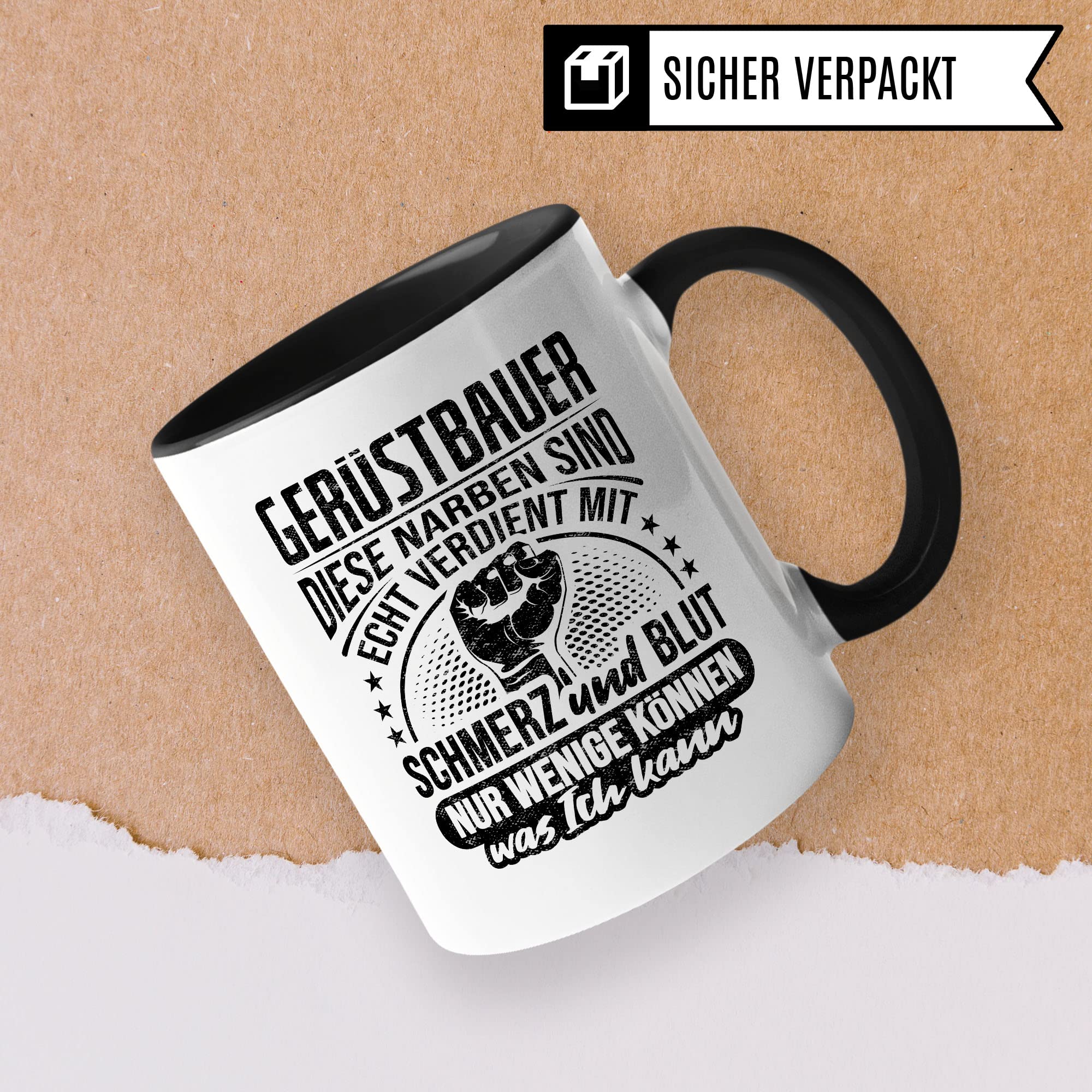 Gerüstbauer Tasse Geschenkidee Gerüstbau Kaffeetasse Humor Witz Geschenk für Bauarbeiter Kaffeebecher Bau Becher