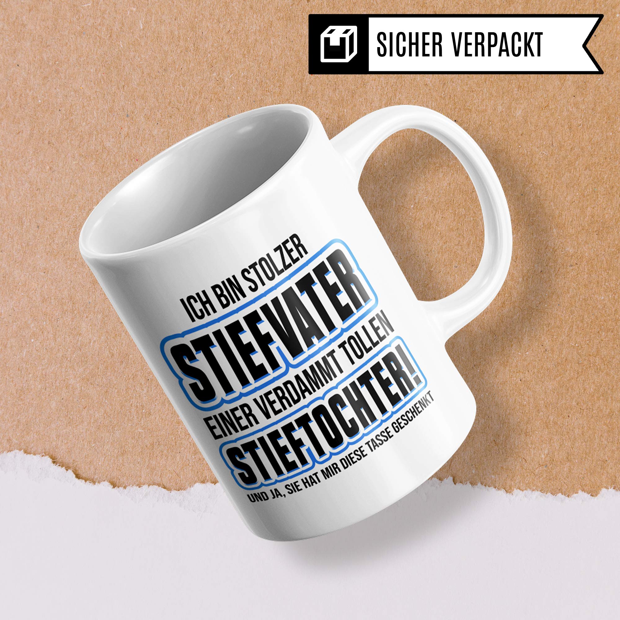 Pagma Druck Stiefvater Stieftochter Tasse Geschenk, Bonus Papa Tochter Spruch Becher Geschenkidee, Kaffeetasse (Weiß/Weiß)