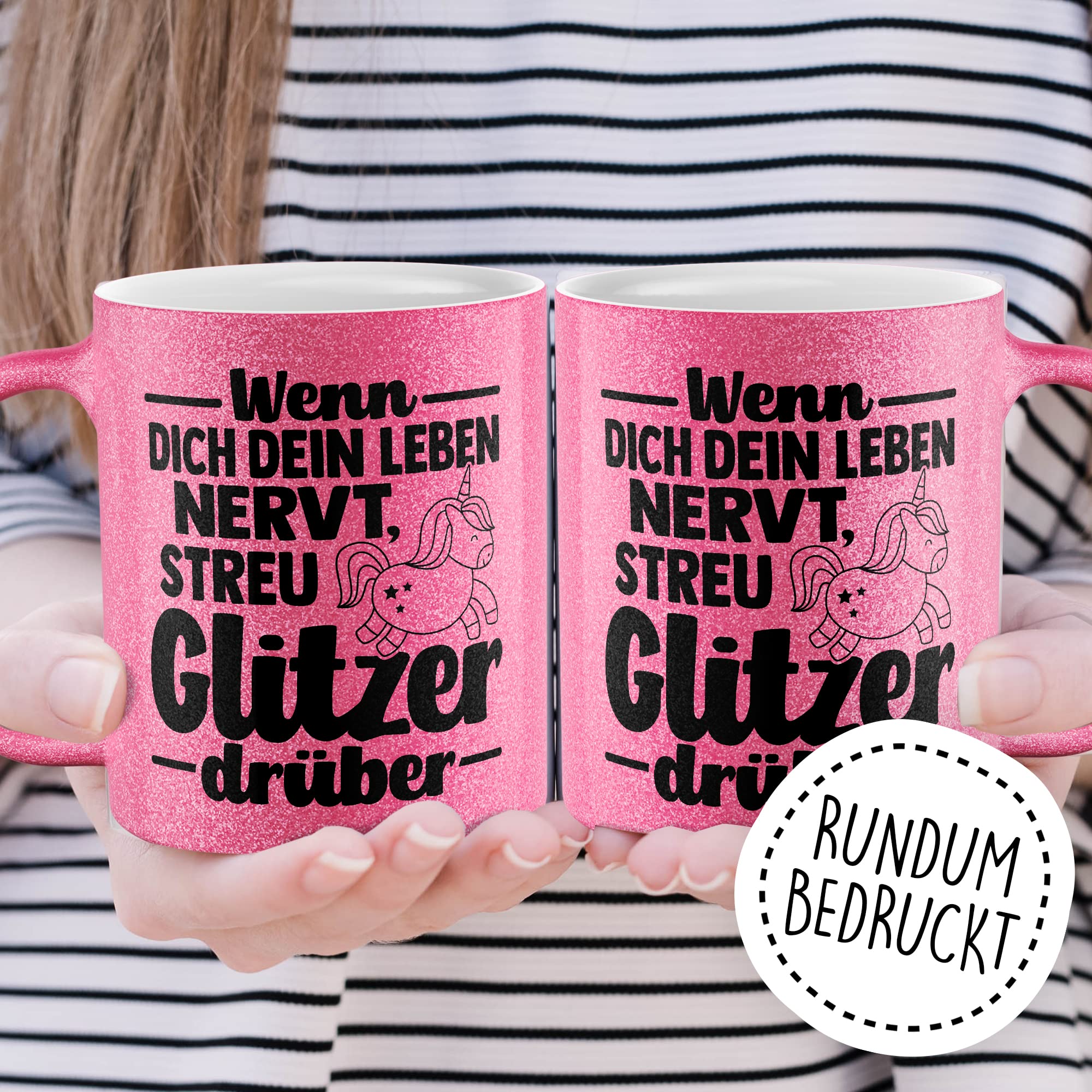 Glitzer-Tasse Geschenk , Wenn dich dein Leben nervt, streu Glitzer drüber Einhorn-Motiv Kaffee-Becher Geschenkidee Tasse mit Spruch lustig Teetasse Kaffeetasse mit Glitzer Humor
